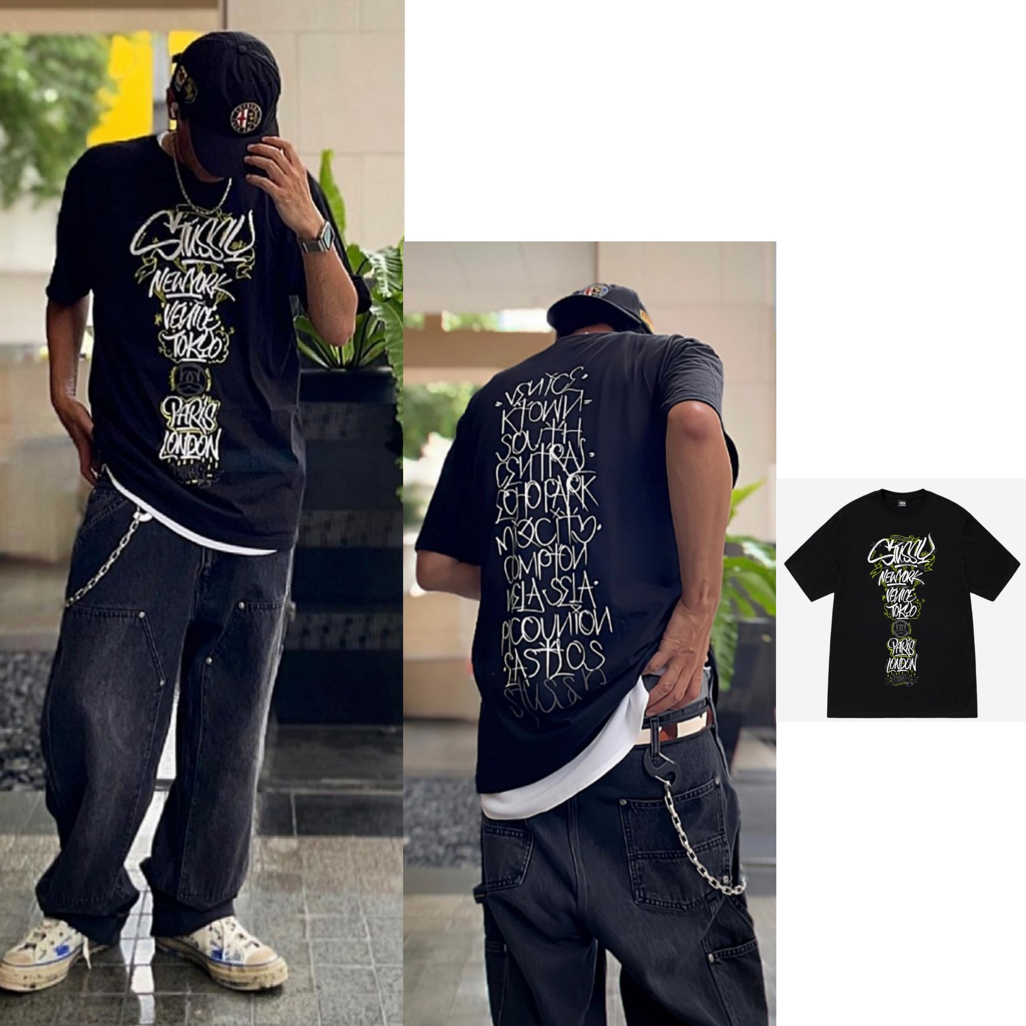 Stussy x Born X Raised Handstyles T-Shirt Black 착용 스타일