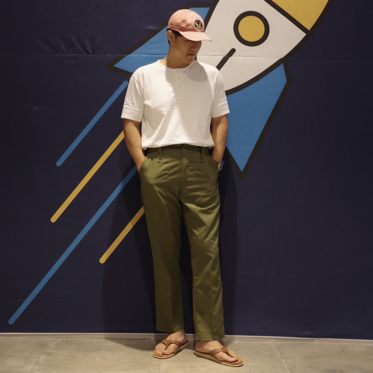 Double RL Garment Dyeing Twill Ball Cap Red 착용 스타일