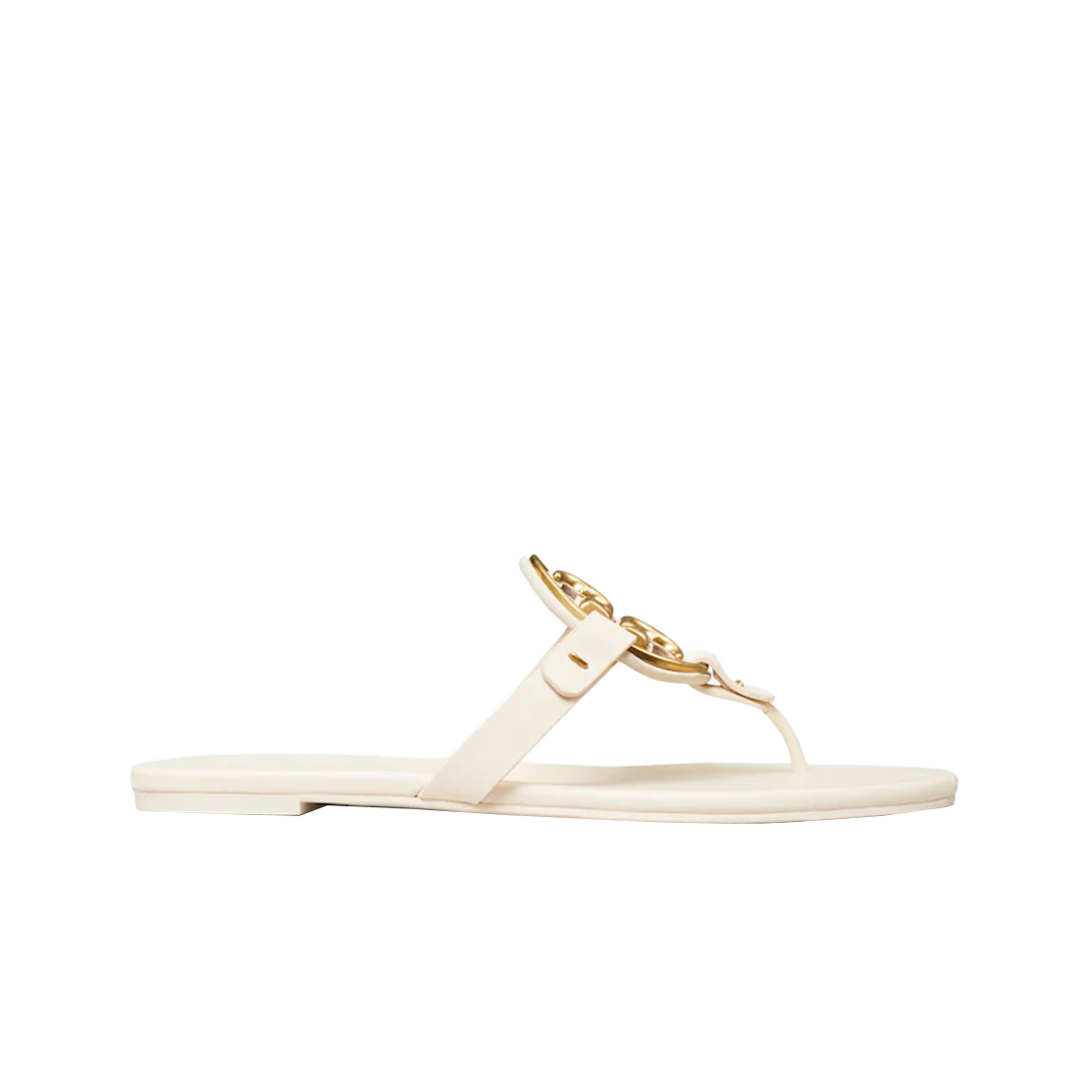 136593-101 (W) Tory Burch Miller Soft Metal Logo Sandal New Cream Gold