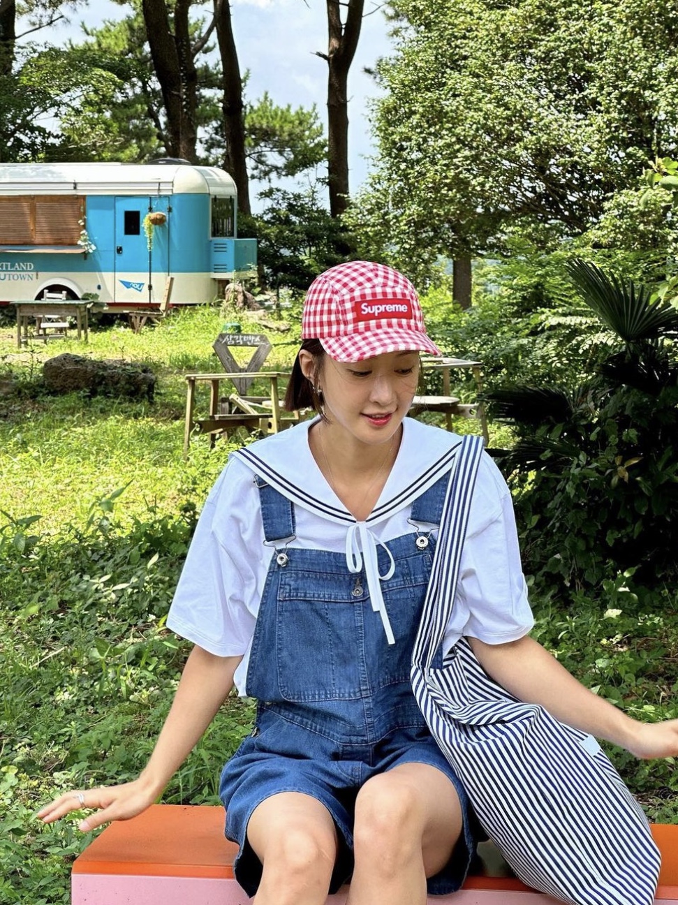 Supreme Gingham Camp Cap Red - 23SS 착용 스타일