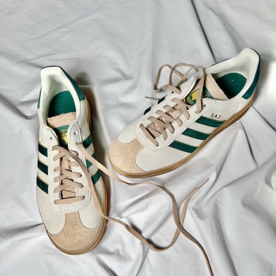 (W) Adidas Gazelle Bold Cream White Collegiate Green 착용 스타일 - 3