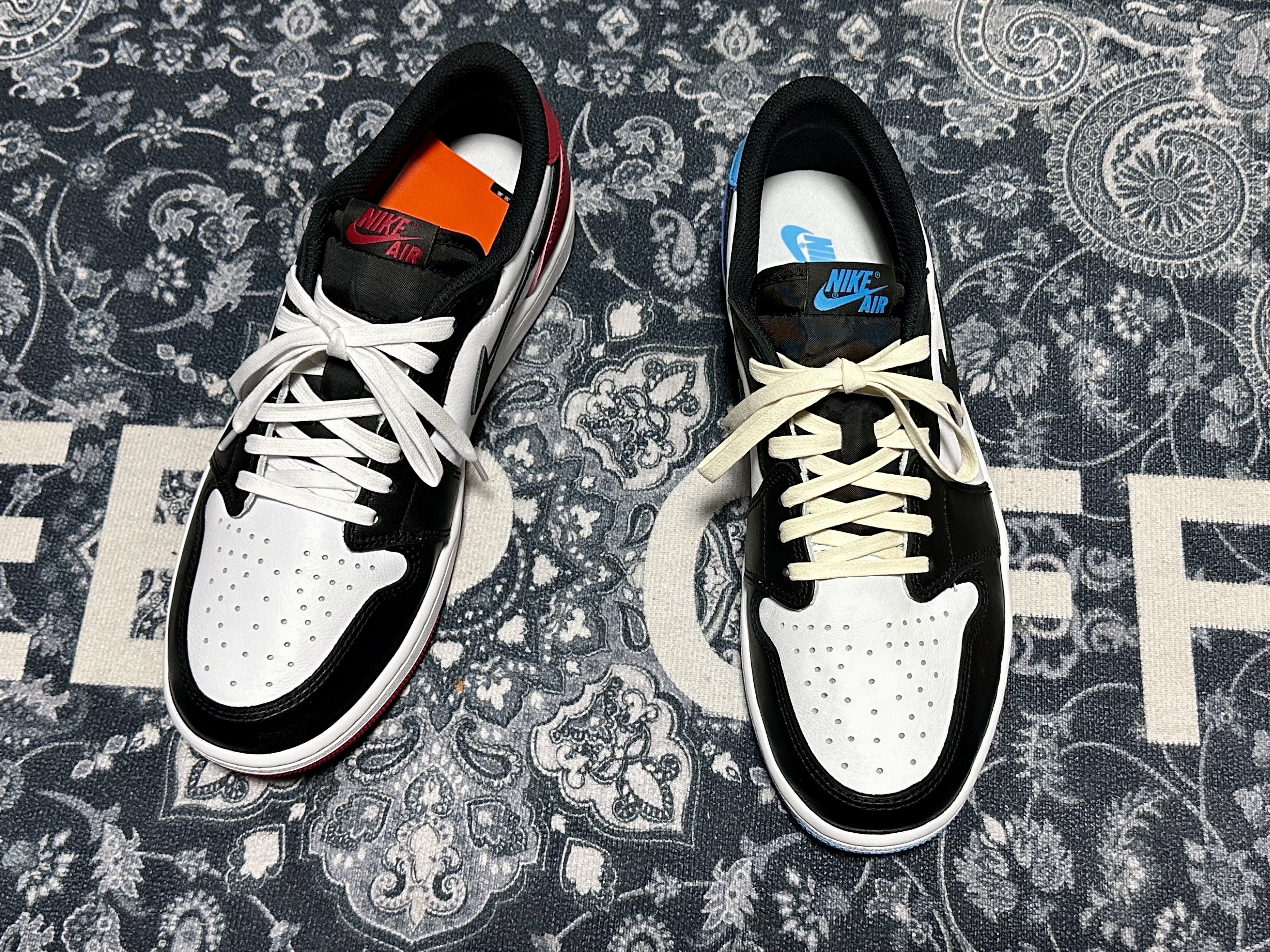Jordan 1 x Travis Scott x Fragment Retro Low OG SP Military Blue, Jordan 1 Retro Low OG Black and Dark Powder Blue 착용 스타일 - 2