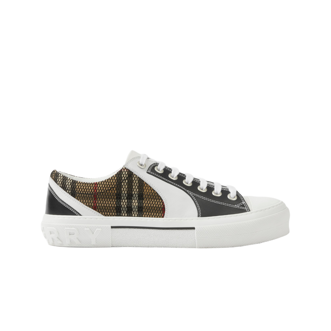 8065448 Burberry Vintage Check Cotton Mesh and Leather Sneakers Black White