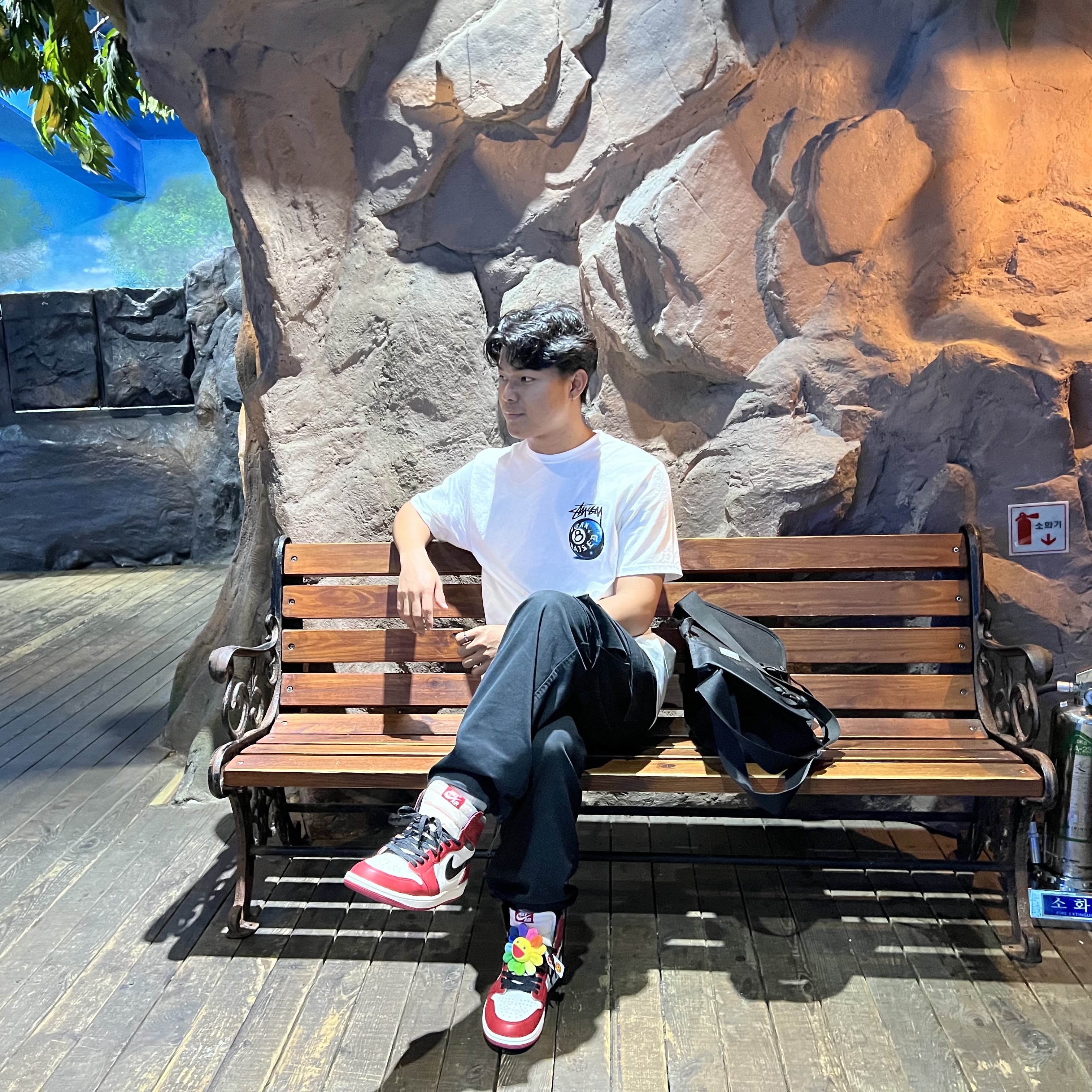 Stussy x Born X Raised 8 Ball T-Shirt White, Jordan 1 Retro High OG Chicago 2022 착용 스타일 - 1