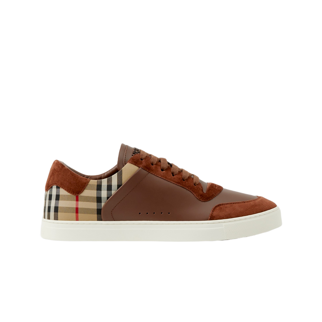 버버리 레더 스웨이드 앤 체크 스니커즈 옥스 아카이브 베이지(Burberry Leather Suede and Check Sneakers Ox Archive Beige) - 1