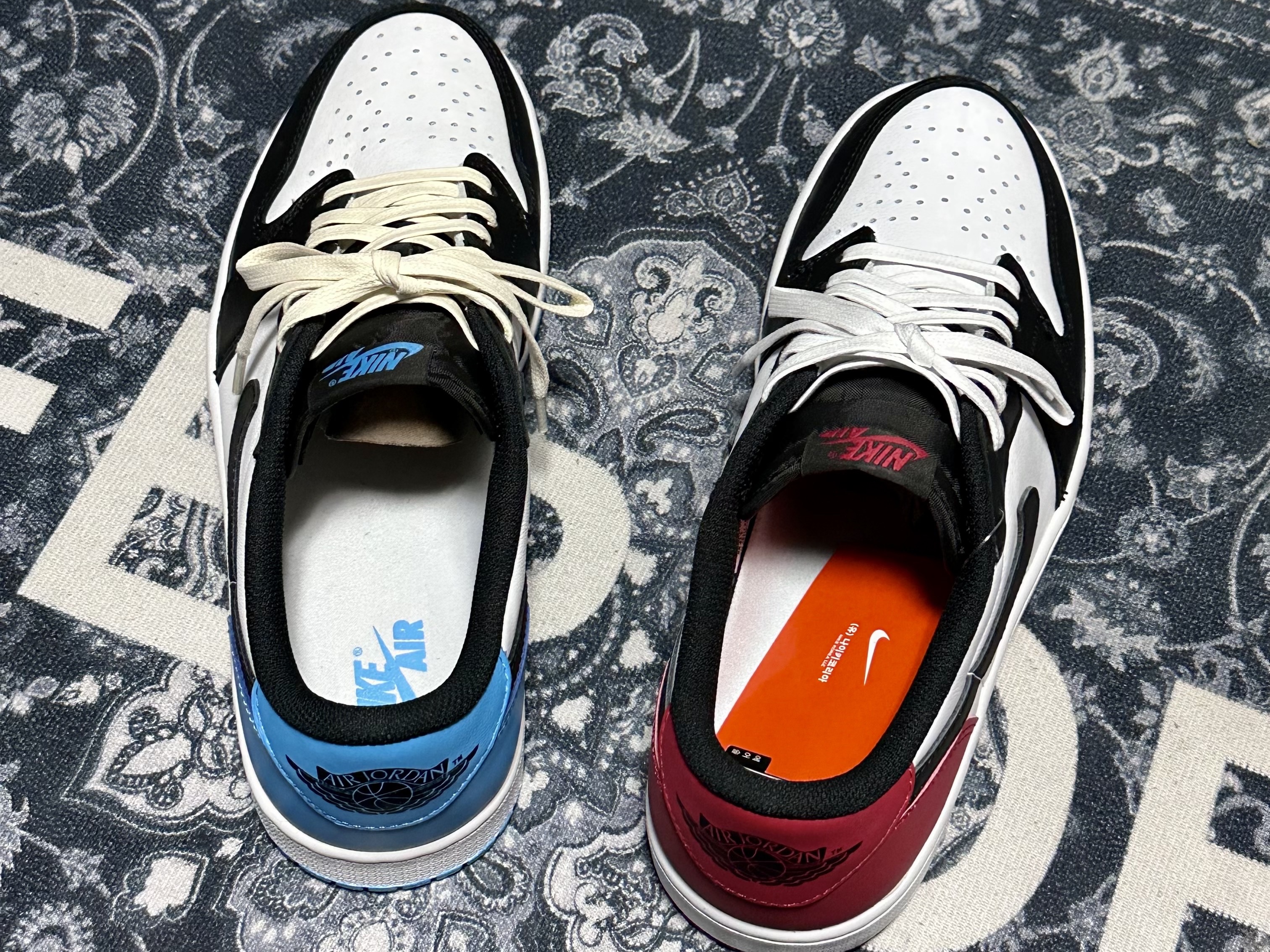 Jordan 1 x Travis Scott x Fragment Retro Low OG SP Military Blue, Jordan 1 Retro Low OG Black and Dark Powder Blue 착용 스타일 - 3