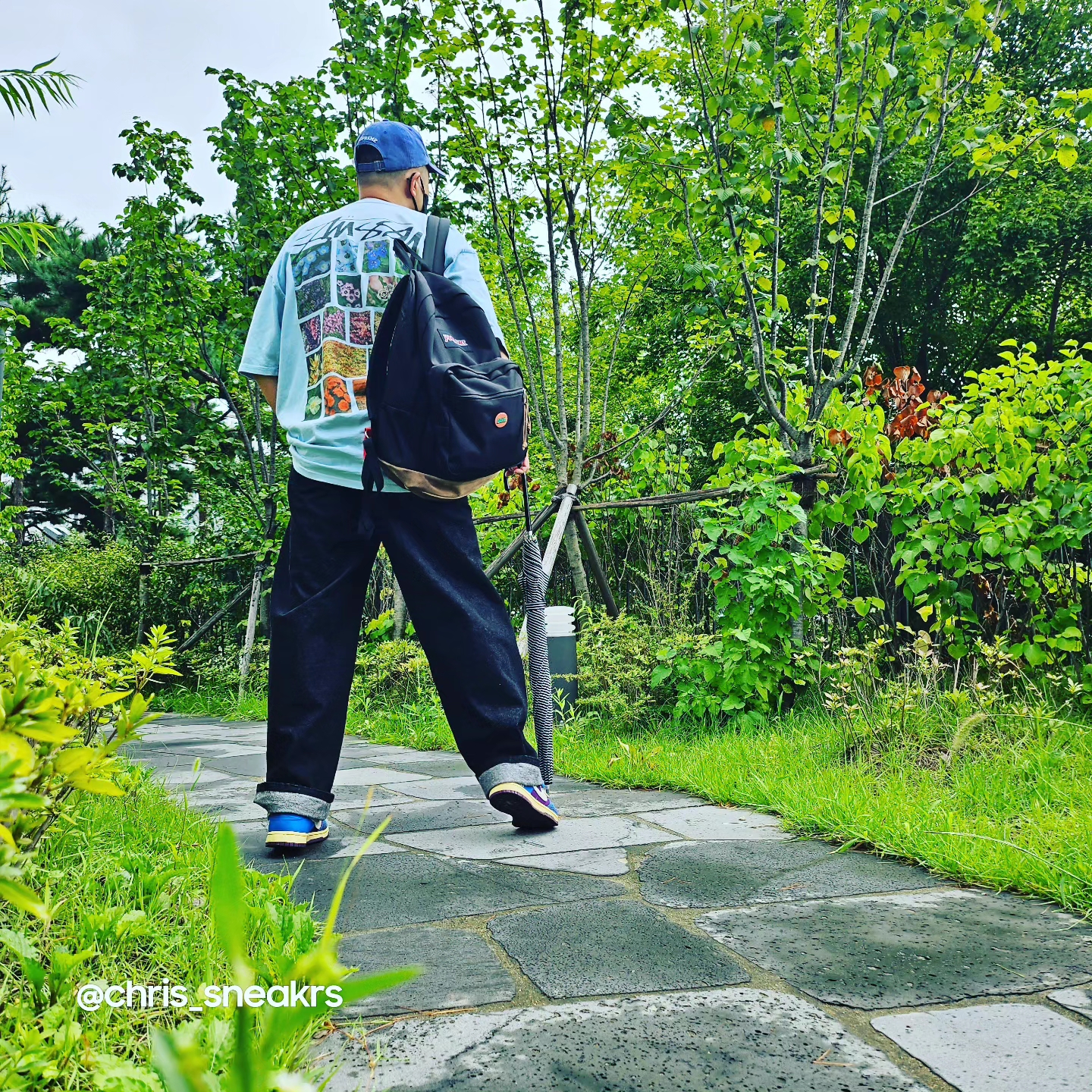 Supreme Pigment Canvas S Logo 6-Panel Navy - 23SS, Stussy Flower Grid Pigment Dyed T-Shirt Sky Blue 착용 스타일 - 1