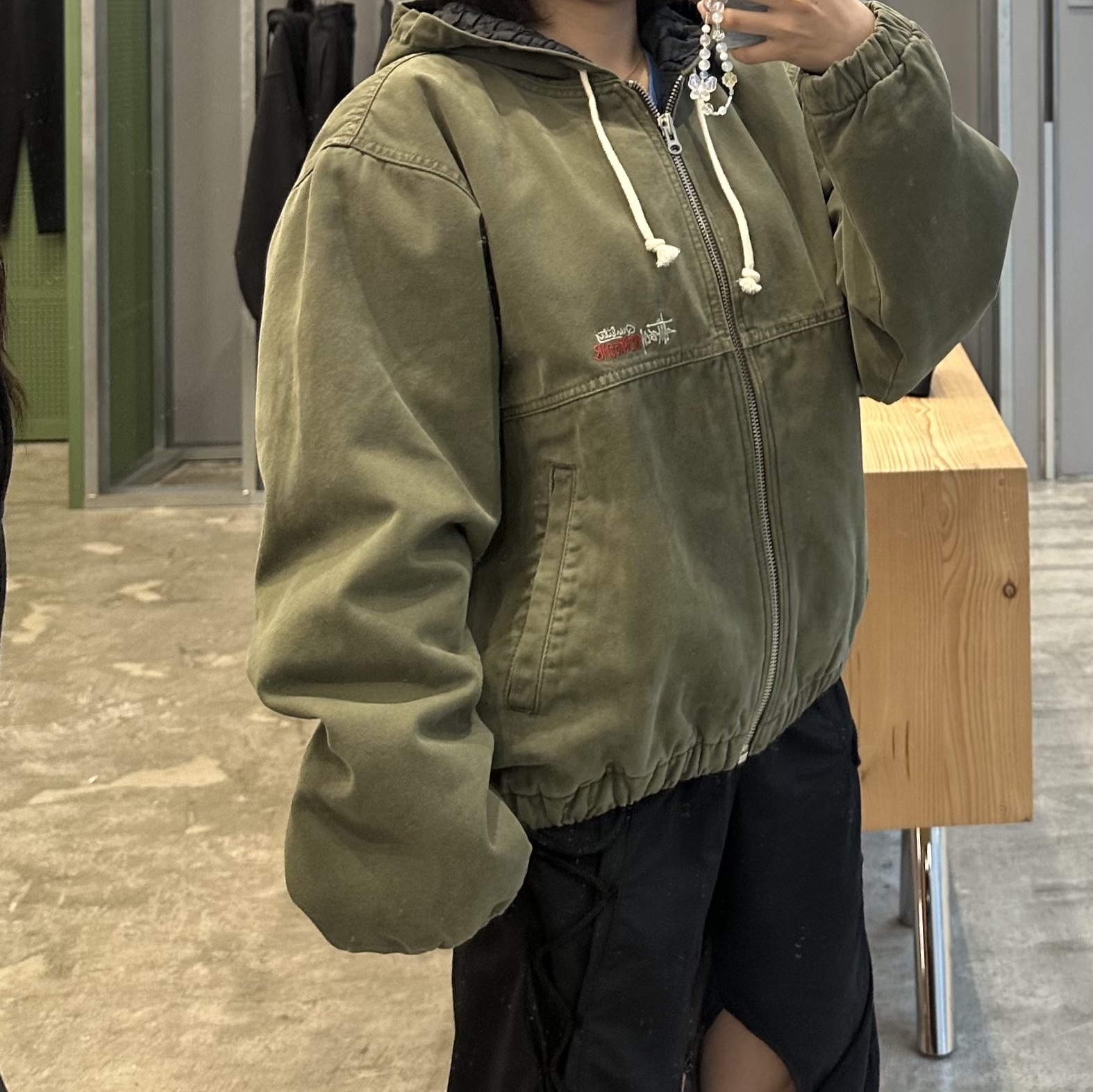Stussy Insulated Canvas Work Jacket Olive Drab 착용 스타일 - 3