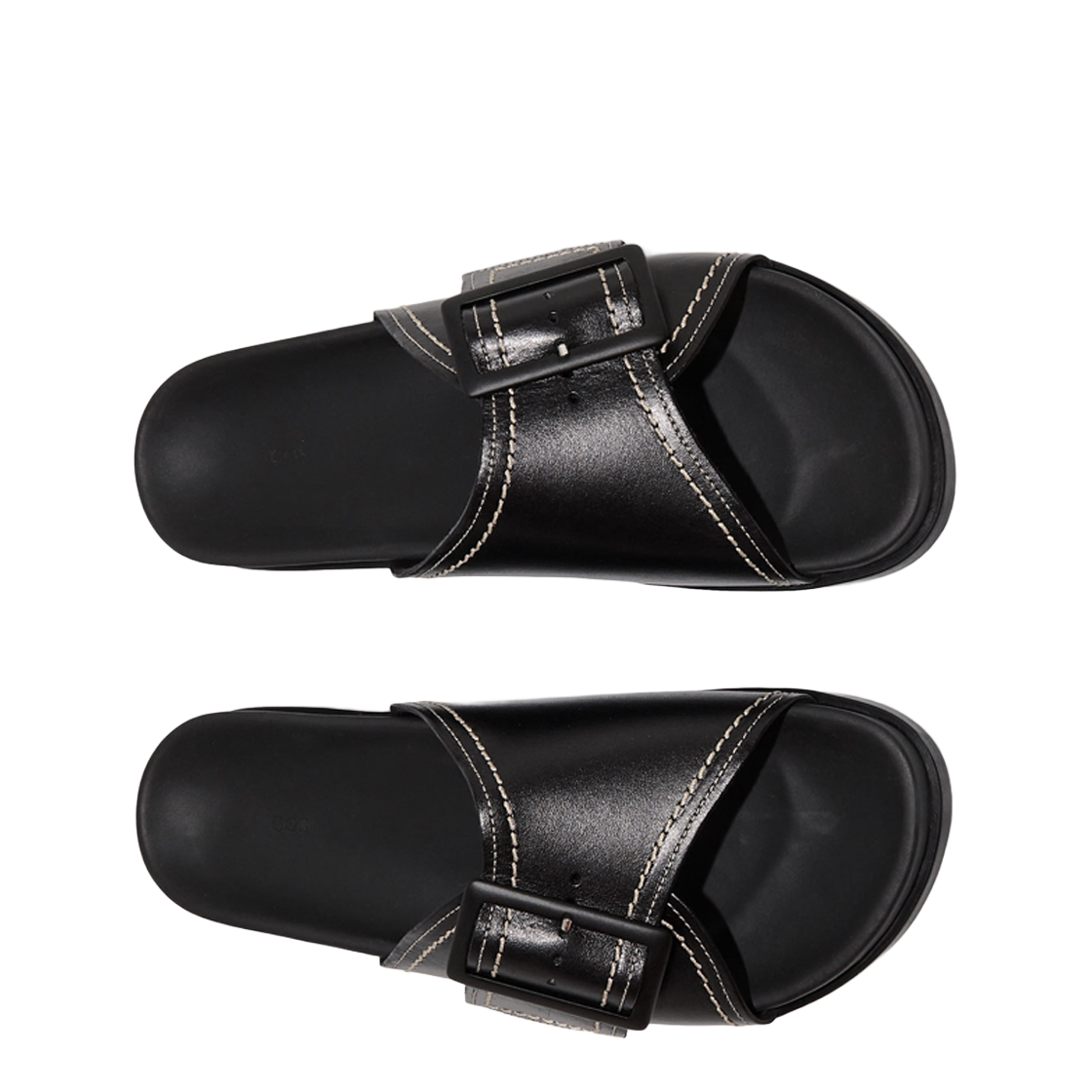 (W) 코스 콘트라스트 스티치 버클 레더 슬라이드 블랙 화이트((W) COS Contrast Stitch Buckle Leather Slide Black White) - 2