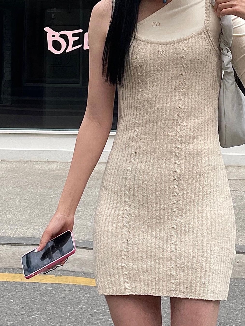 Porta Women Boucle Knit Dress Beige, Porta Women Boucle Knit Dress Sky Blue 착용 스타일 - 2