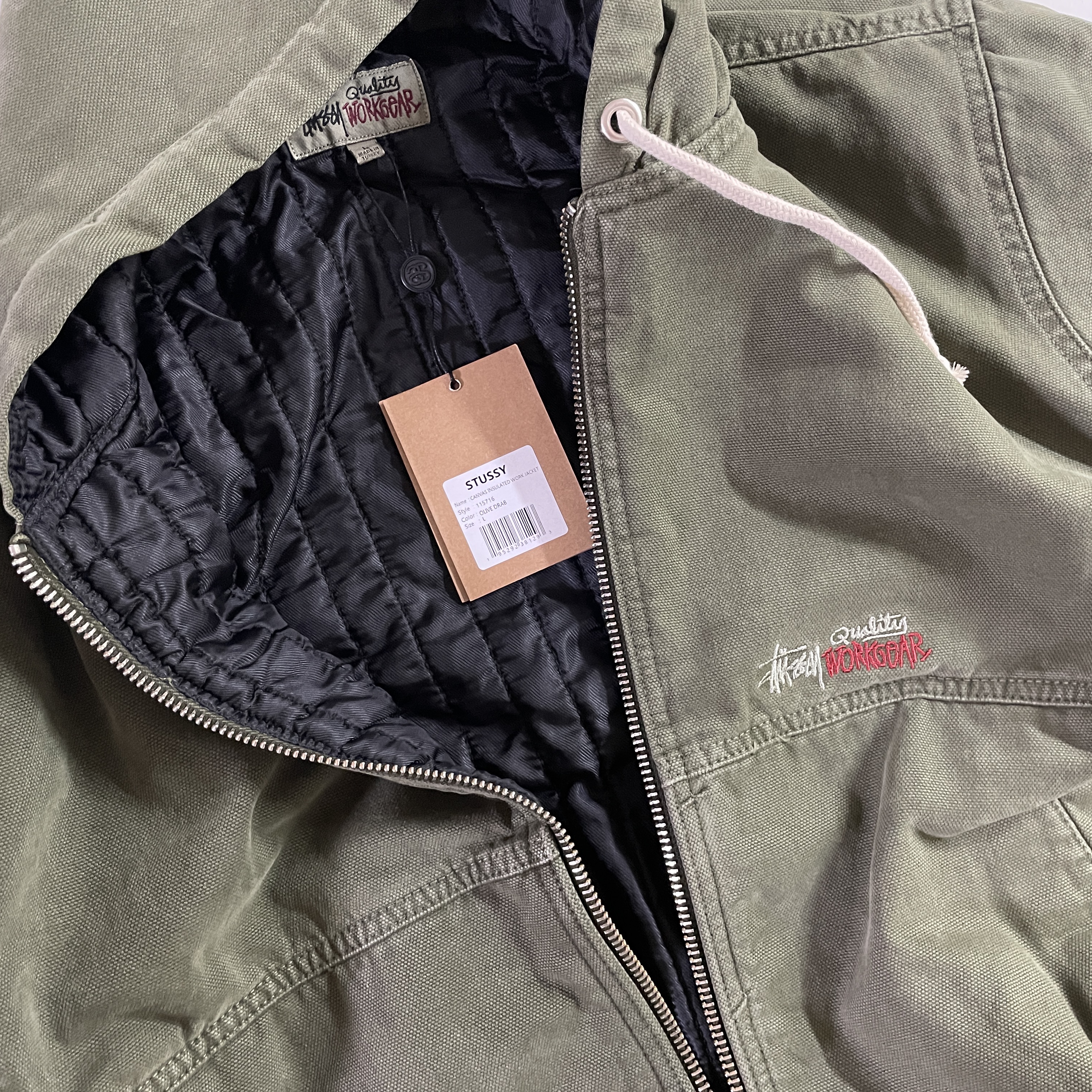 Stussy Insulated Canvas Work Jacket Olive Drab 착용 스타일 - 1