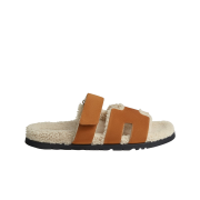 Hermes Chypre Sandal Suede Goatskin Woolskin & Beige Kraft Ecru