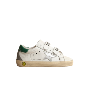 (Kids) Golden Goose Old School White Nappa Leather Upper Silver Metallic Star Green Heel Tab Sneakers
