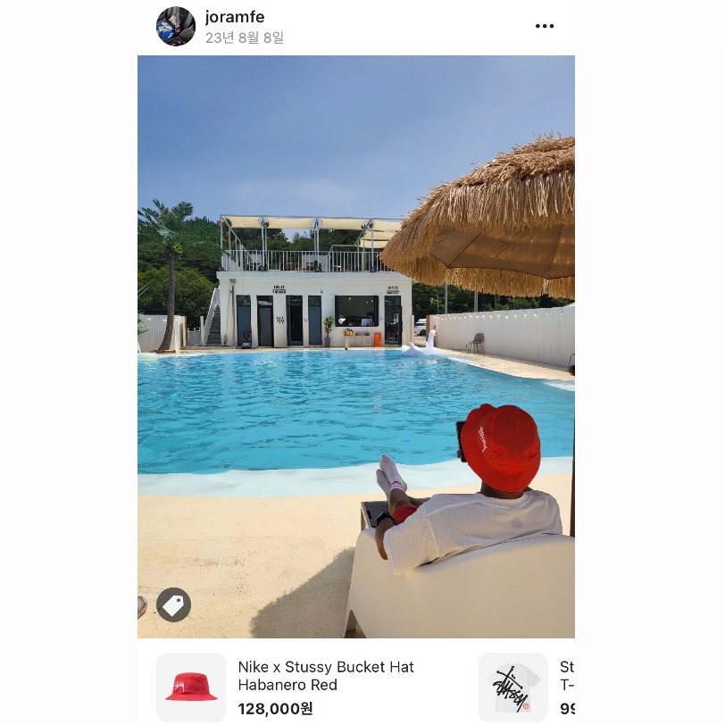 Nike x Stussy Bucket Hat Habanero Red 착용 스타일
