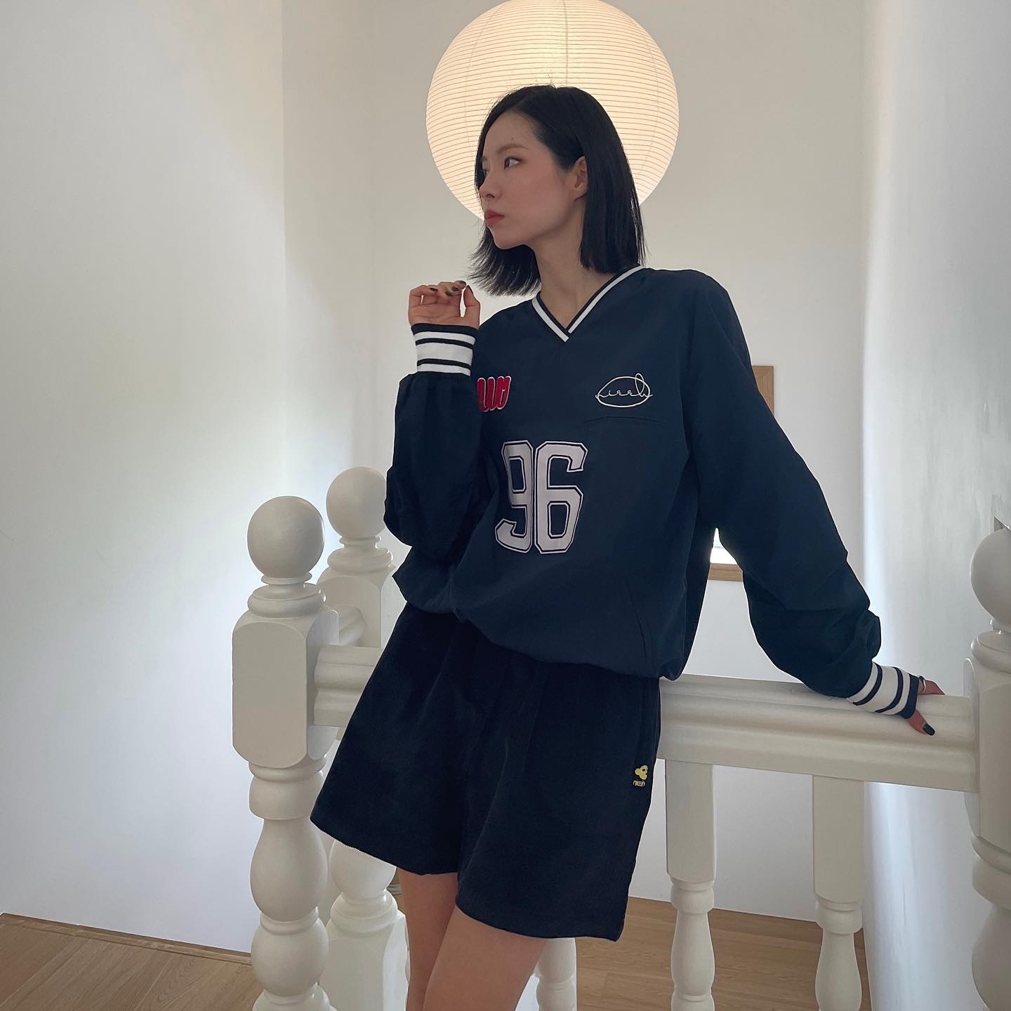 Nieeh 1996 Navy, Nieeh 1996 Oversize Fit Gray 착용 스타일