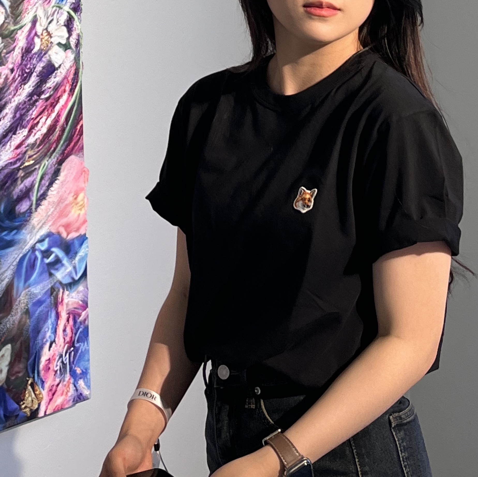Maison Kitsune Fox Head Patch Classic T-Shirt Black 착용 스타일