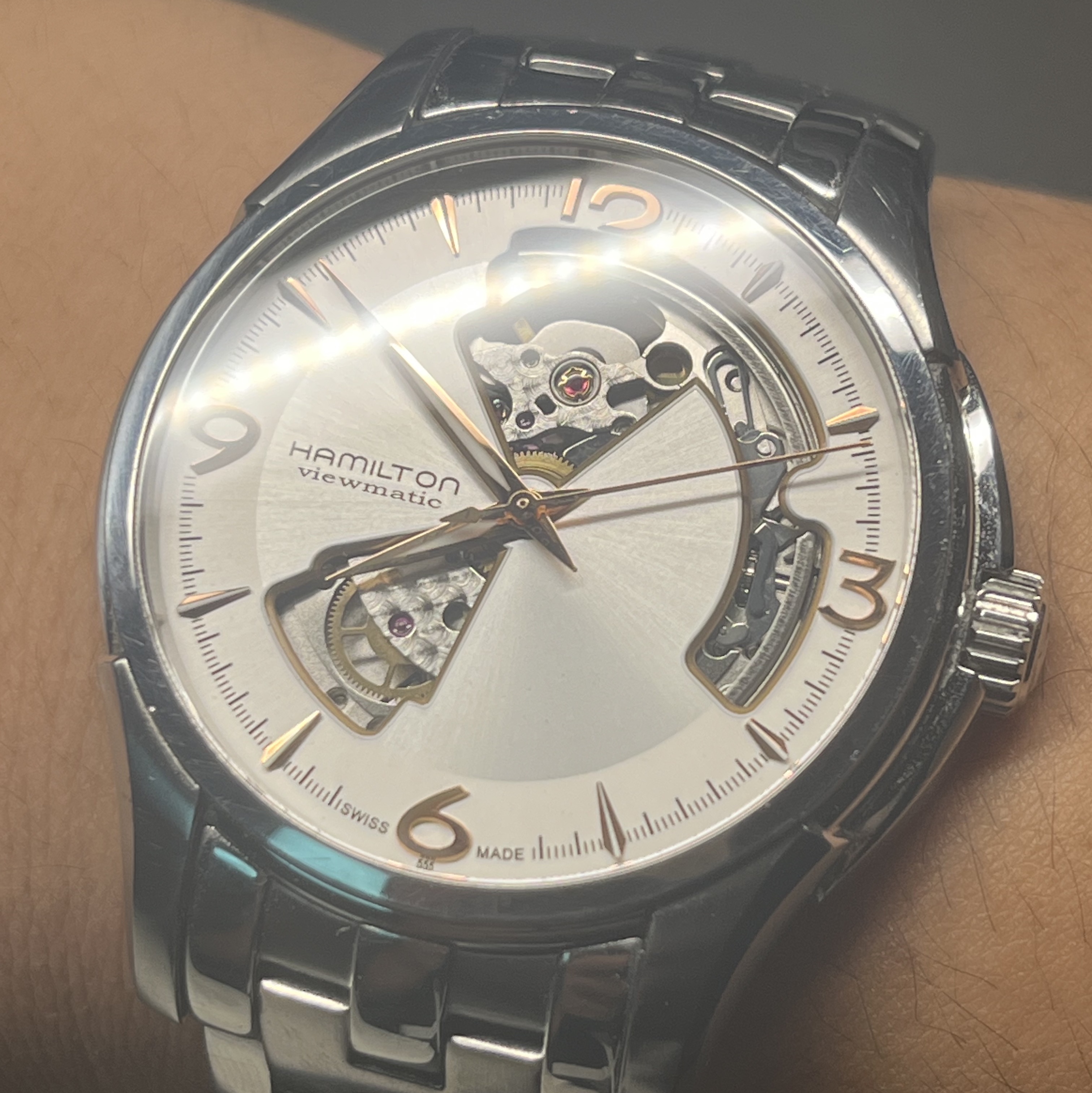 Hamilton Jazzmaster Open Heart Auto 40mm Stainless Steel Silver 착용 스타일