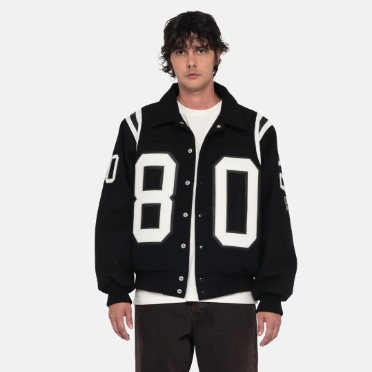 Stussy 80 Wool Varsity Jacket Black 착용 스타일 - 1