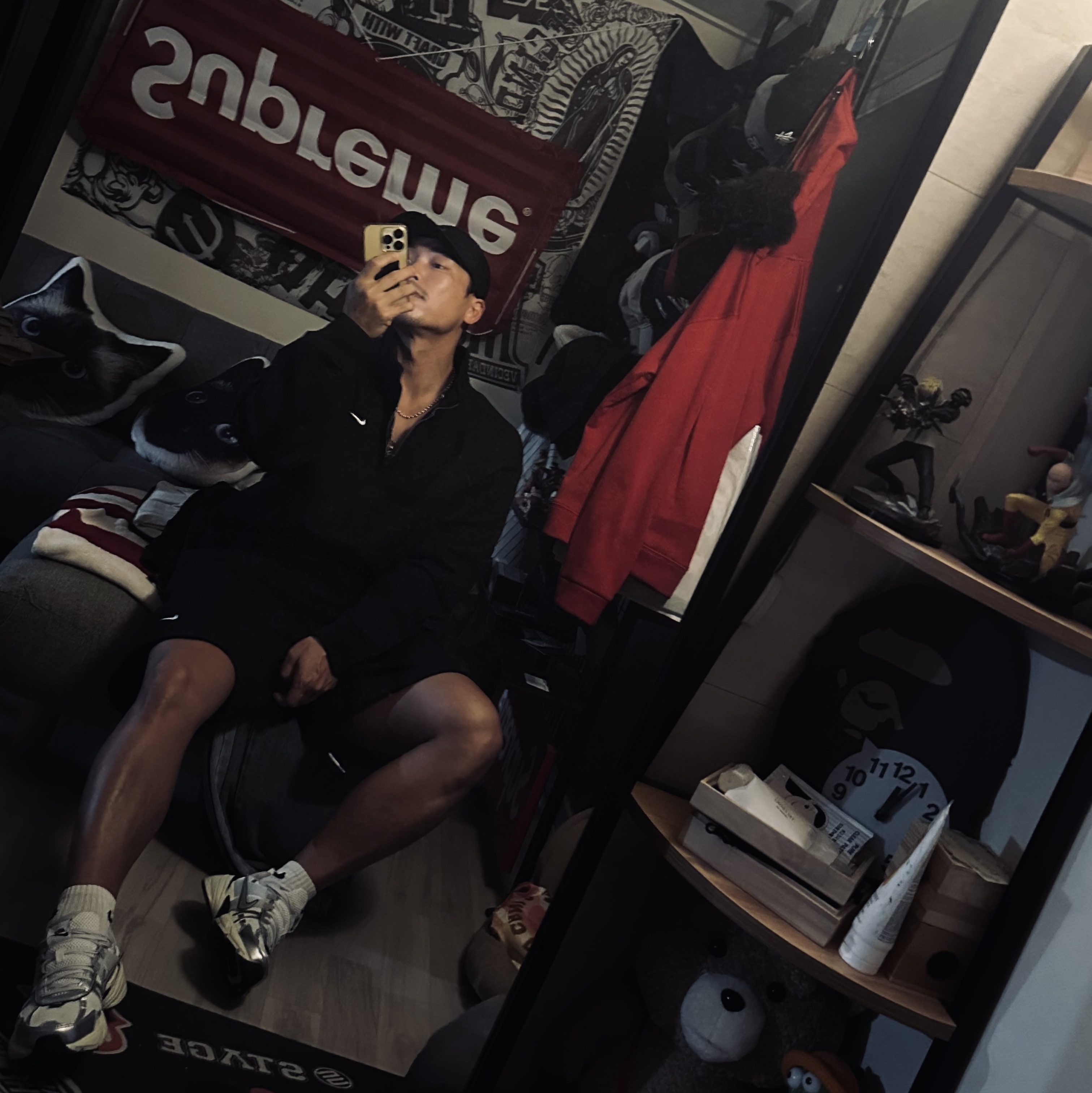 Nike NRG Solo Swoosh Fleece Shorts Black - US/EU, Nike NRG Solo Swoosh Heavy Weight BB Quarter Zip Top Black - Asia 착용 스타일 - 1