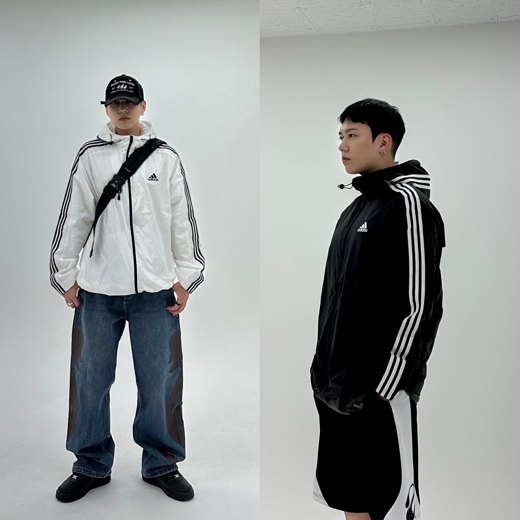 Adidas Essential 3S Woven Windbreaker Jacket Black - KR Sizing 착용 스타일