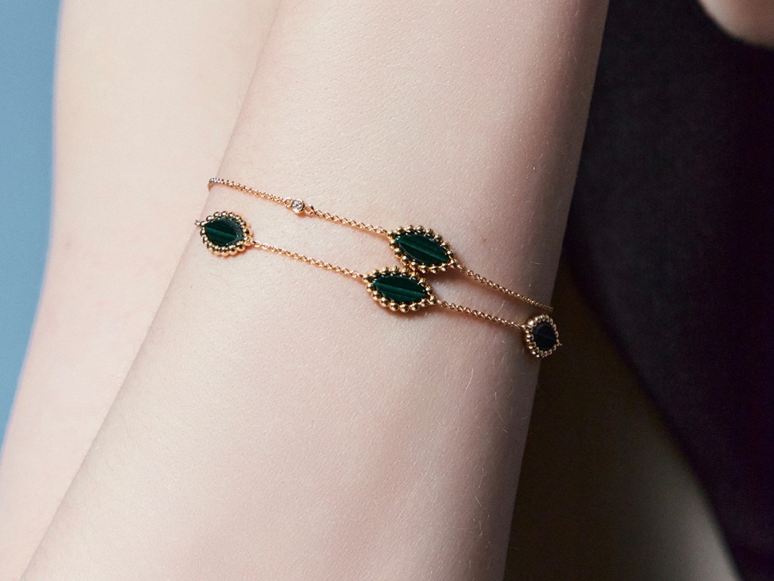 Miko Women Vasty Marquise Malachite 1 Motive Bracelet Yellow Gold 착용 스타일