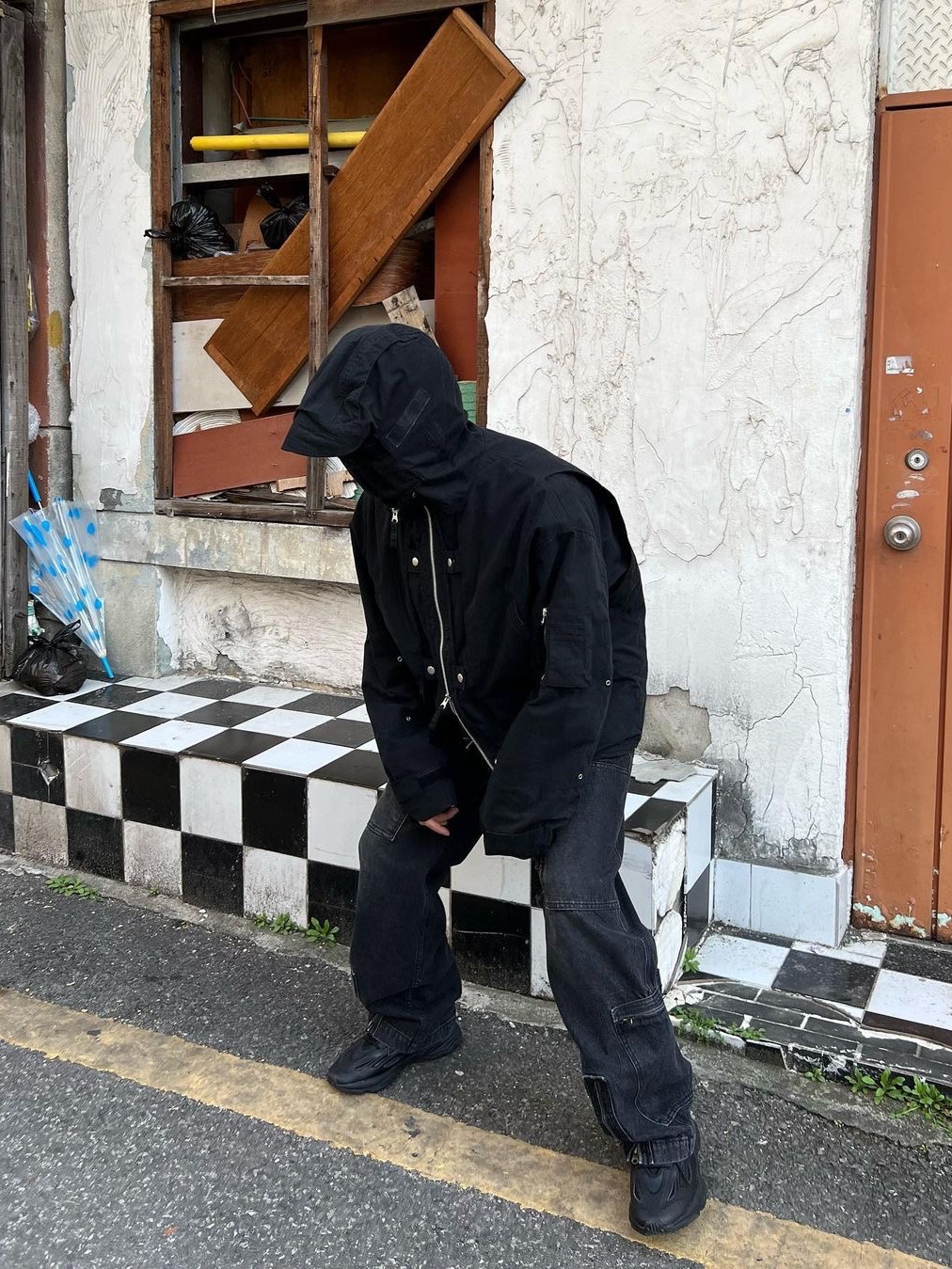 Thevinylhouse Flight Denim Pants Black 착용 스타일 - 1