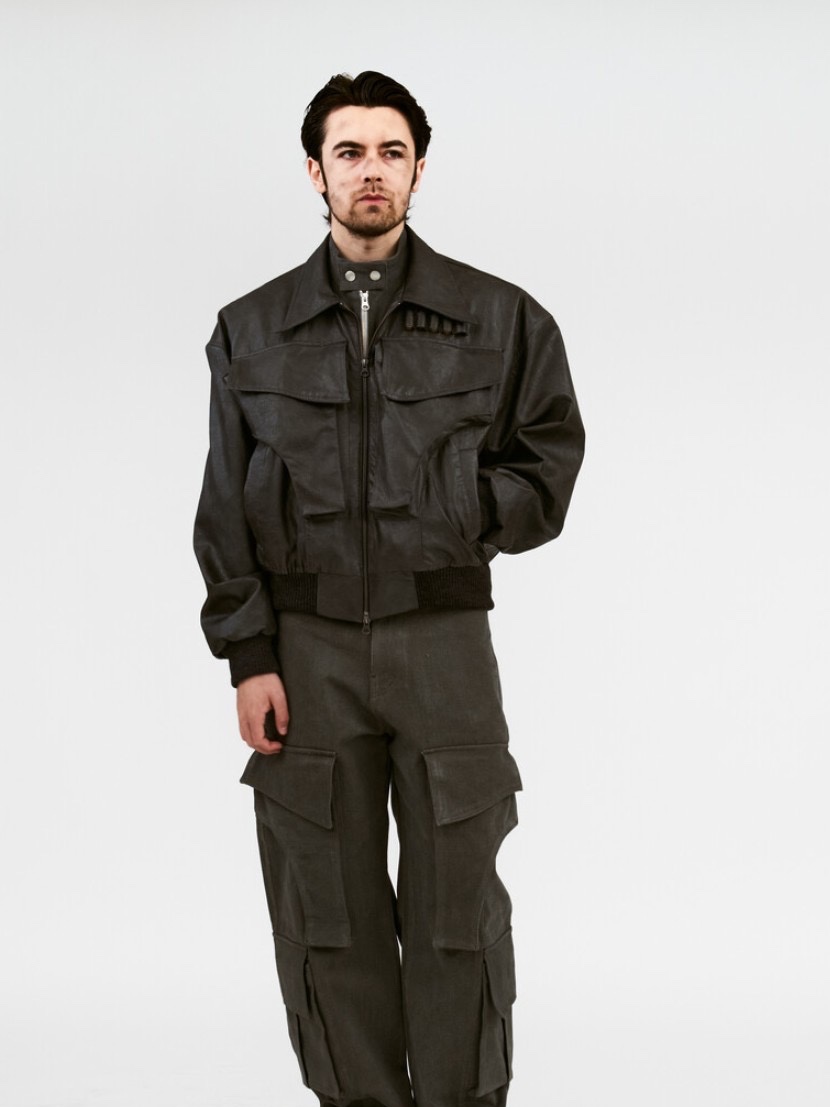 Full of Ssun Gunpocket Leather Jacket Brown, Full of Ssun Gunpocket Leather Jacket Grey 착용 스타일 - 2