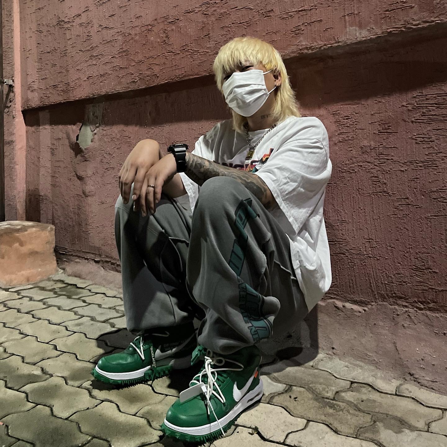 Nike x Off-White Air Force 1 Mid SP Leather Pine Green 착용 스타일