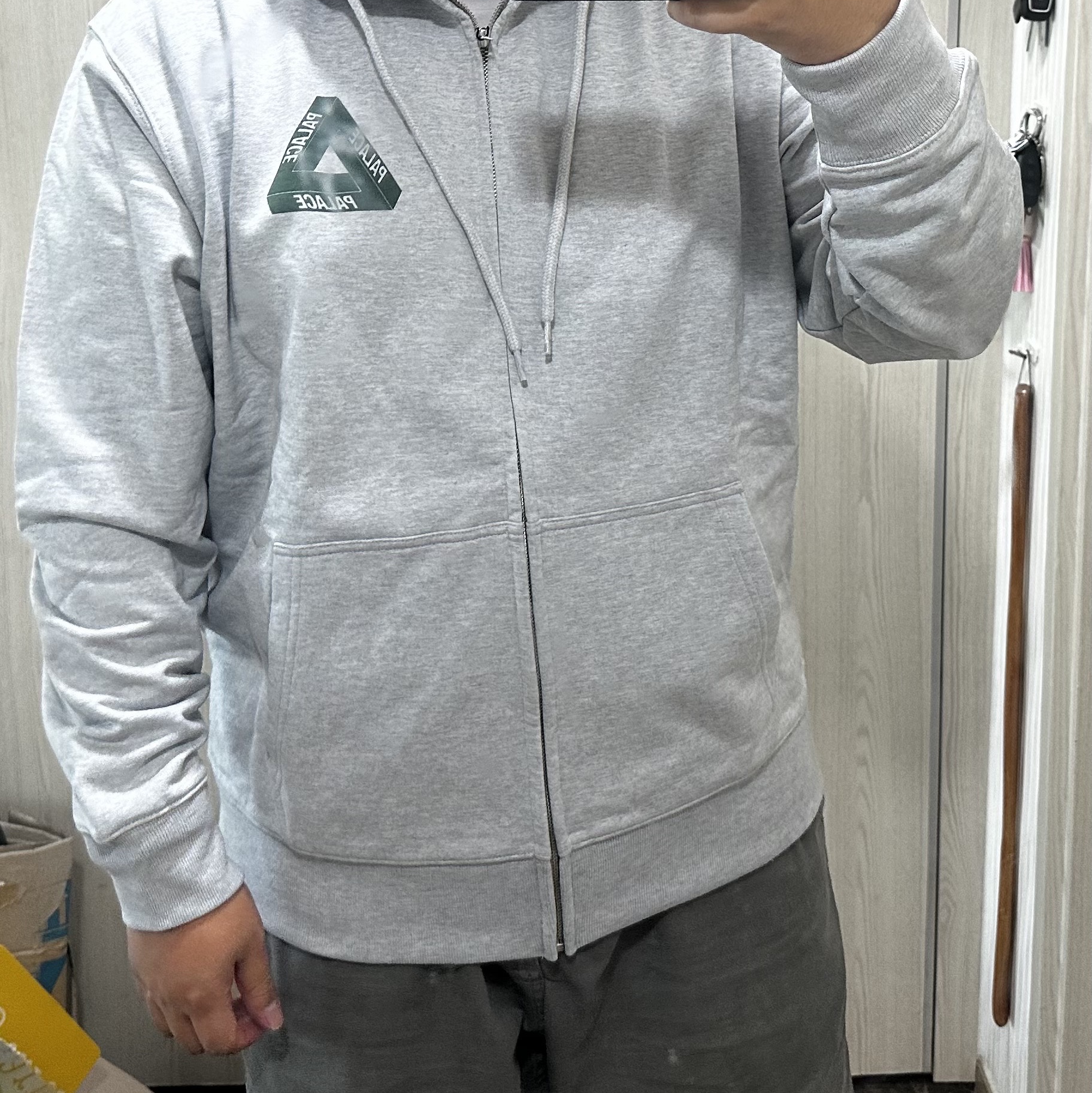 Palace Tri-Puff Print Zip Hood Grey Marl - 23SS 착용 스타일 - 2