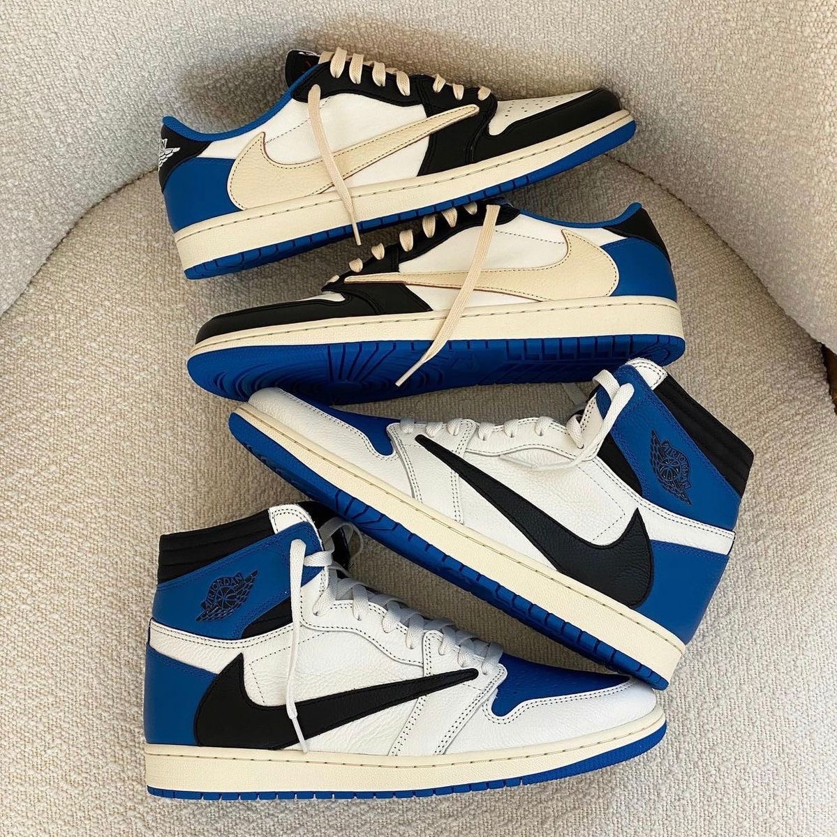 Jordan 1 x Travis Scott x Fragment Retro Low OG SP Military Blue, Jordan 1 x Travis Scott x Fragment Retro High OG SP Military Blue 착용 스타일 - 2