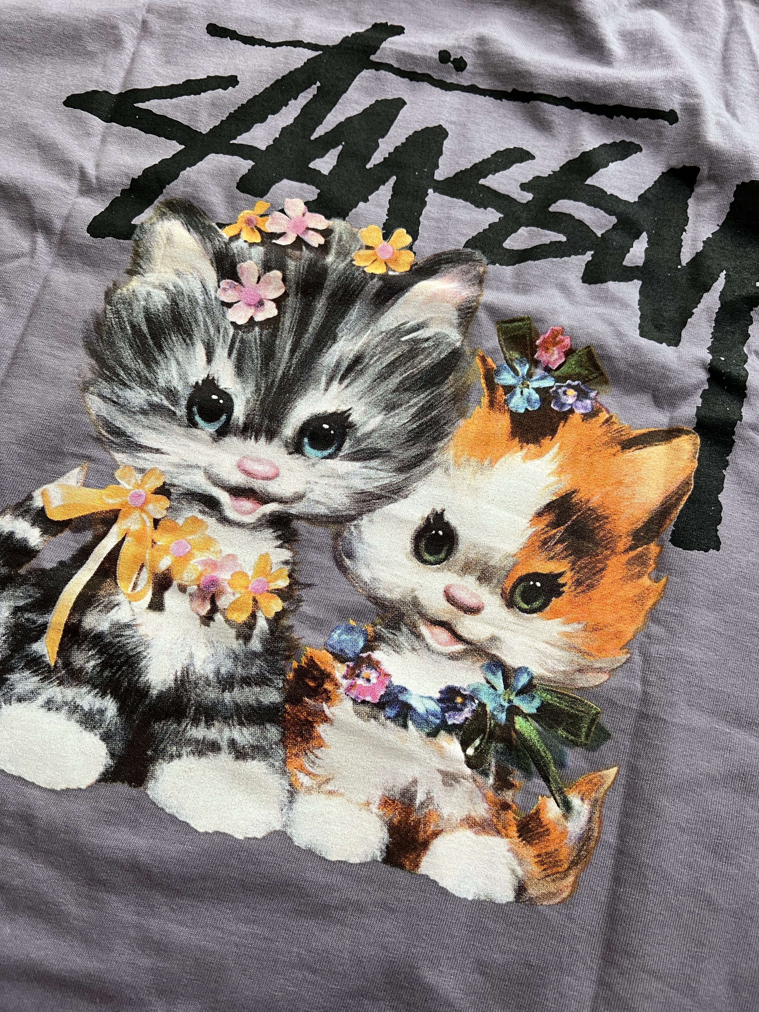 Stussy Kittens T-Shirt Mauve 착용 스타일 - 1