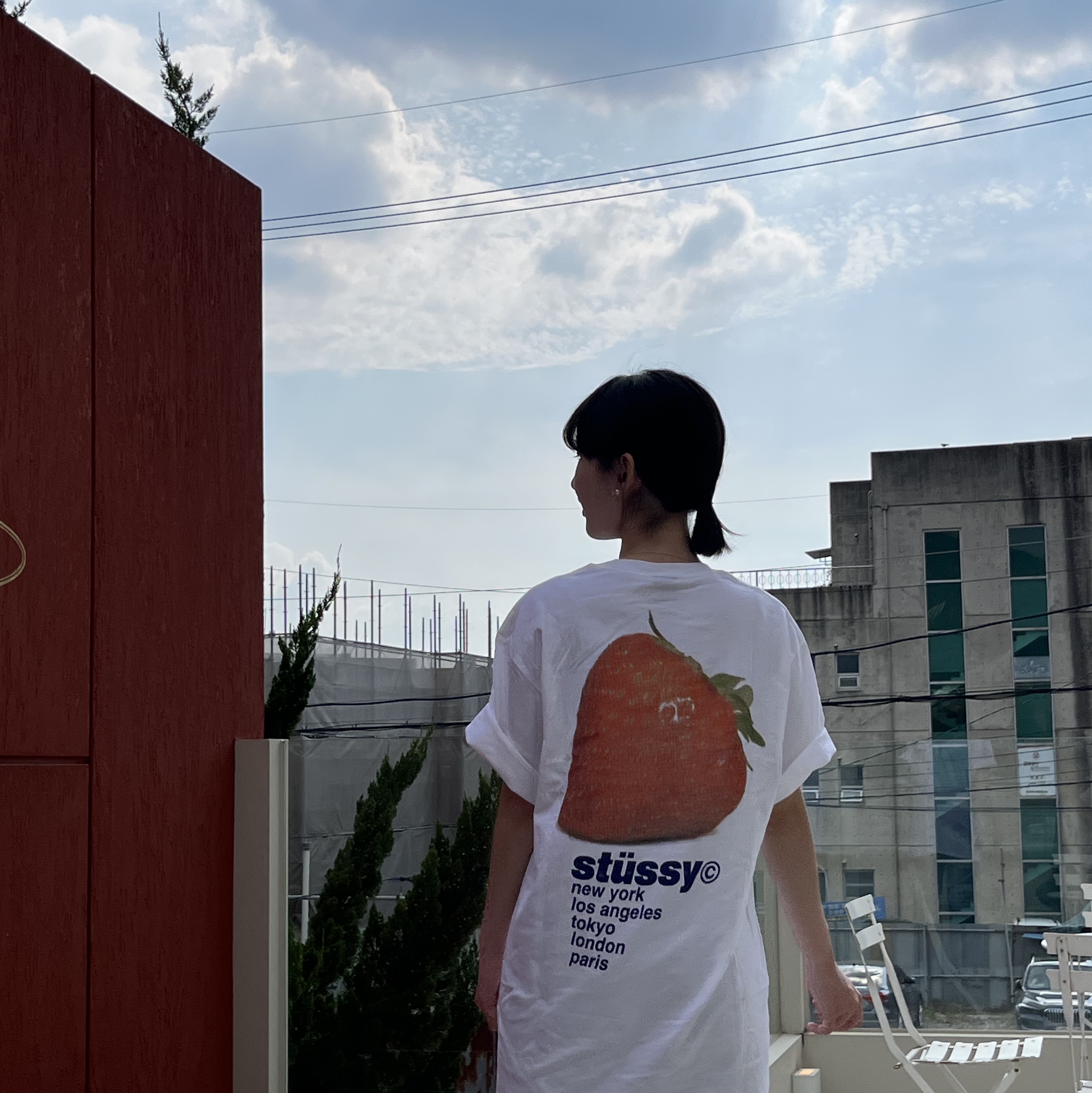 Stussy Strawberry T-Shirt White 착용 스타일 - 2