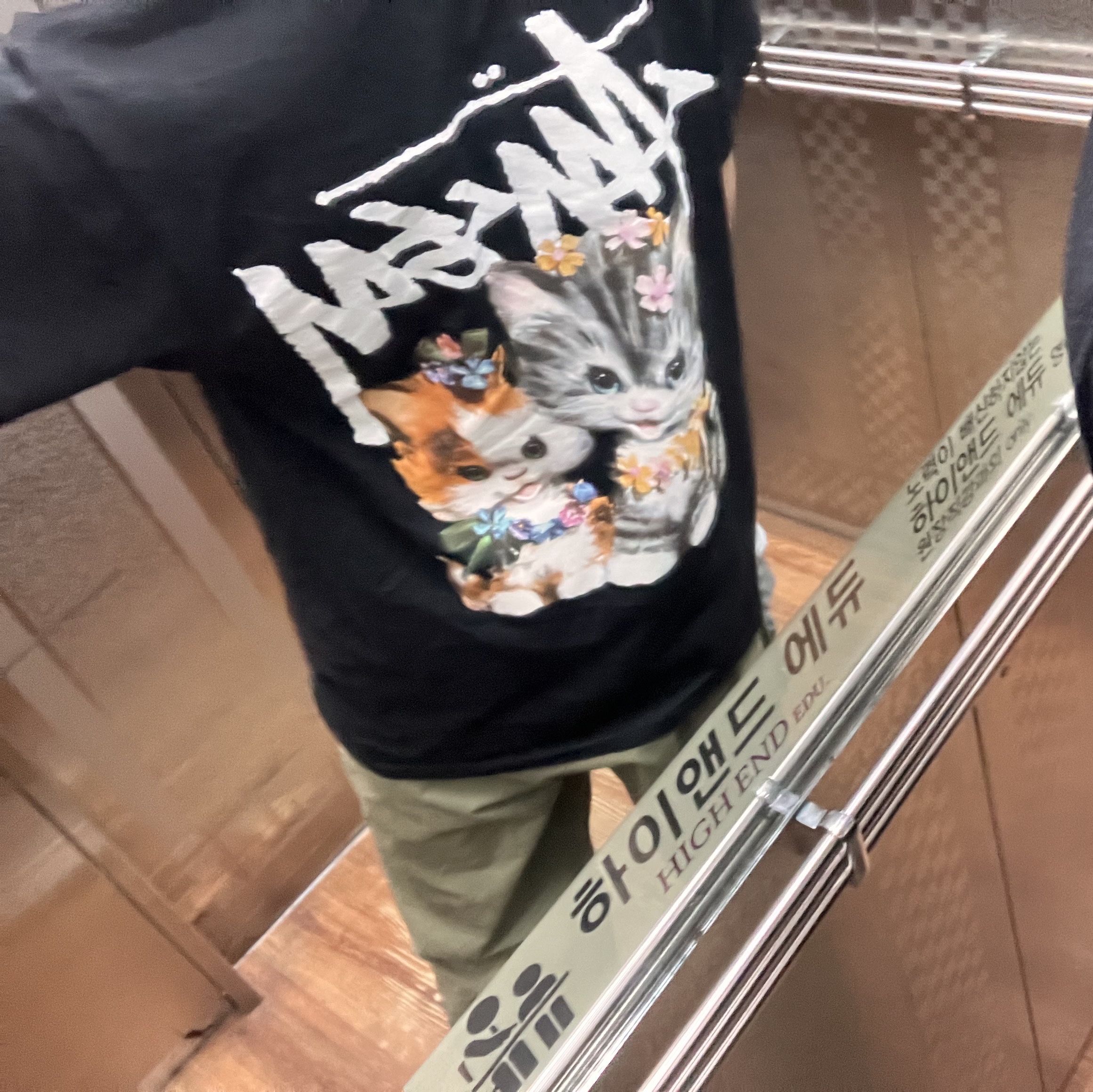 Stussy Kittens T-Shirt Black 착용 스타일 - 2