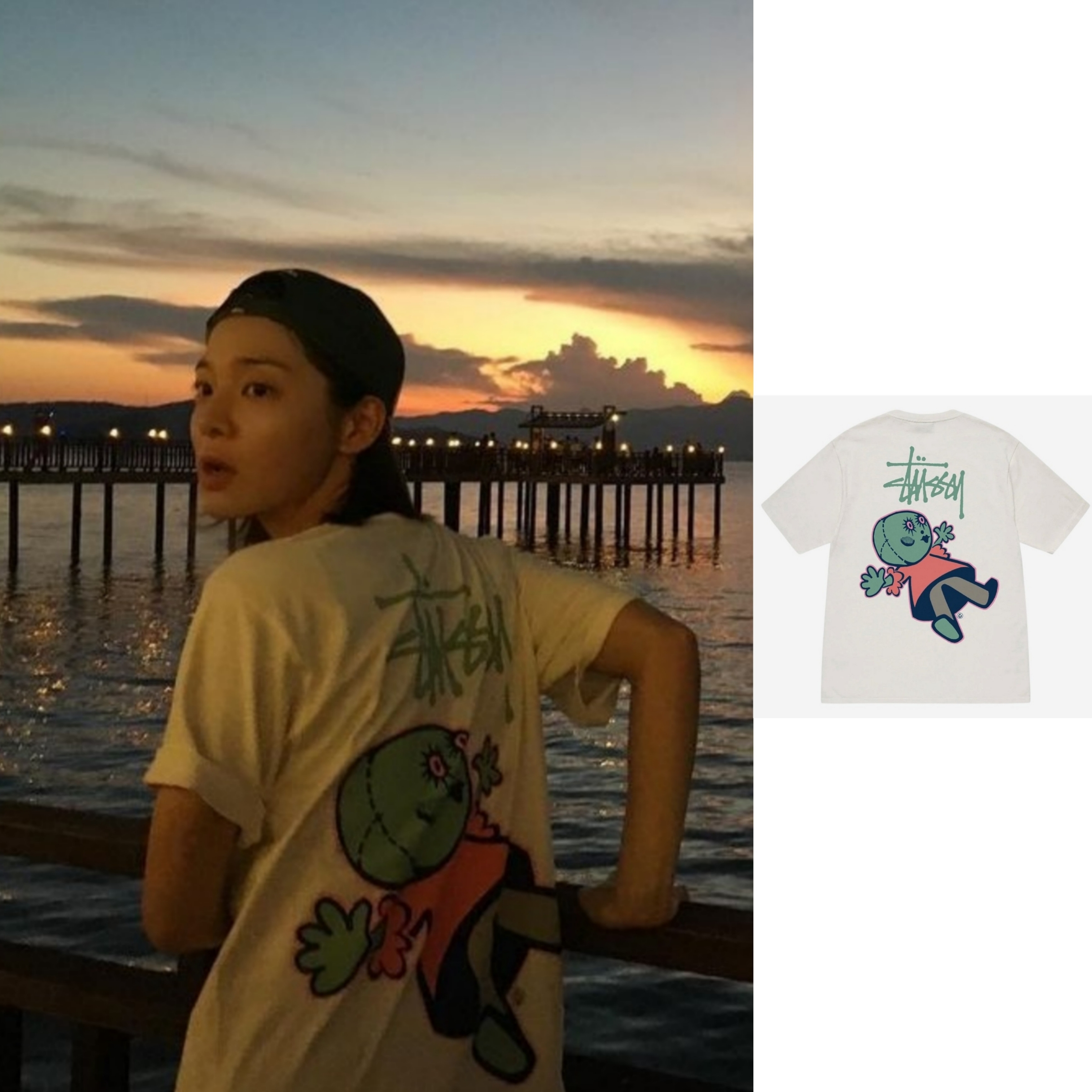 Stussy Dollie Pigment Dyed T-Shirt Natural, Stussy Dollie Pigment Dyed T-Shirt Black 착용 스타일