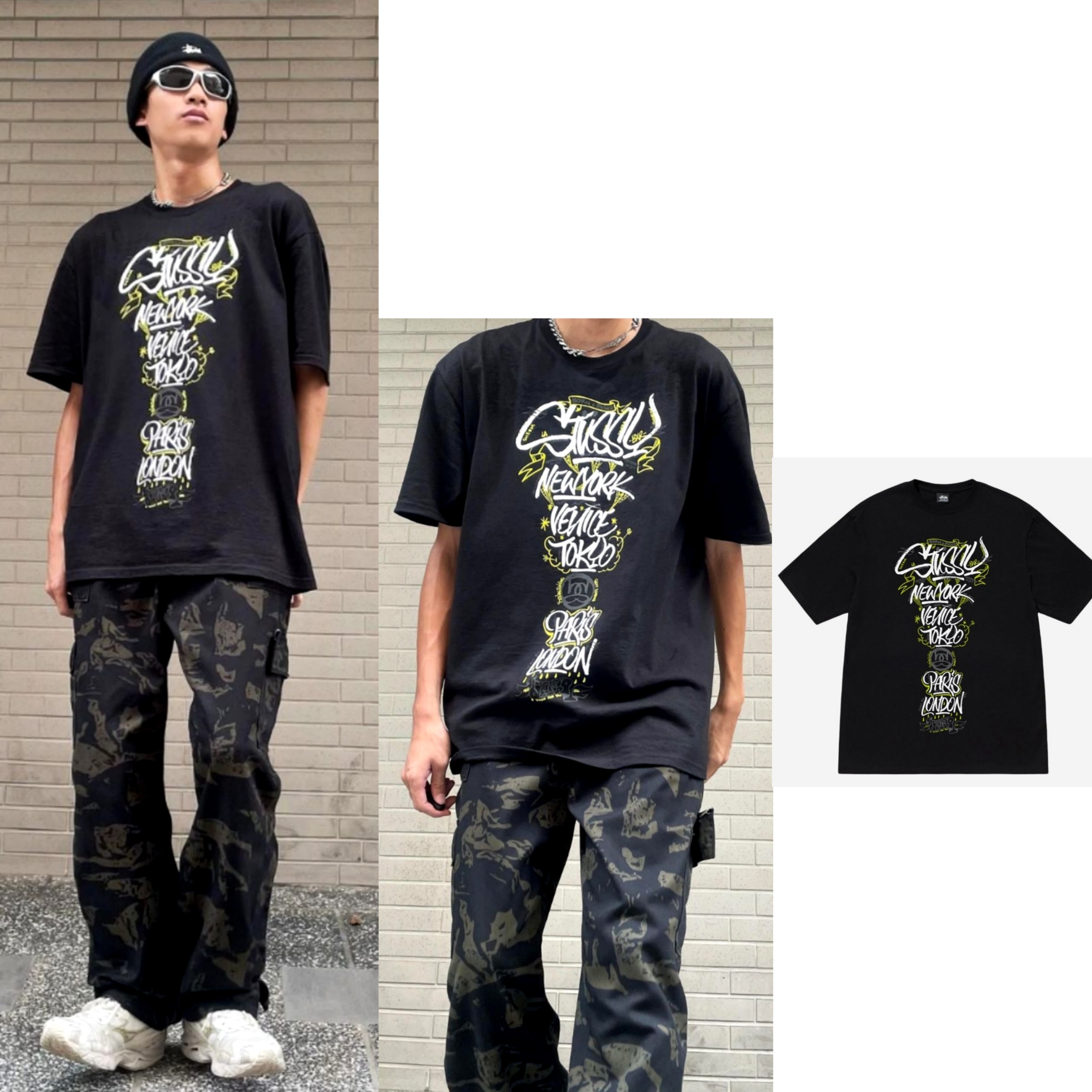 Stussy x Born X Raised Handstyles T-Shirt Black 착용 스타일 - 1