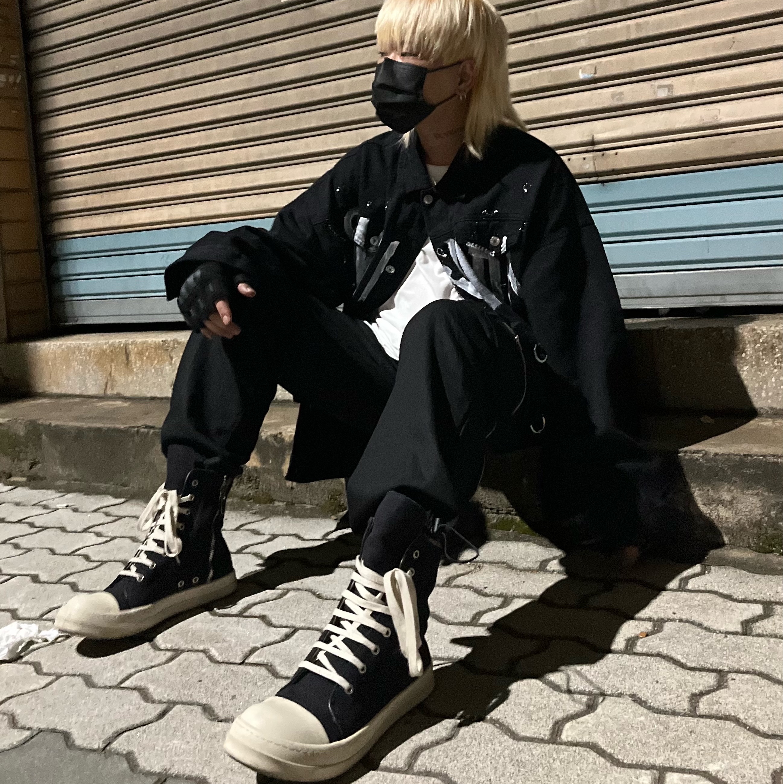 Rick Owens Drkshdw Calf Leather Penta Sneakers Black Milk White 착용 스타일 - 2
