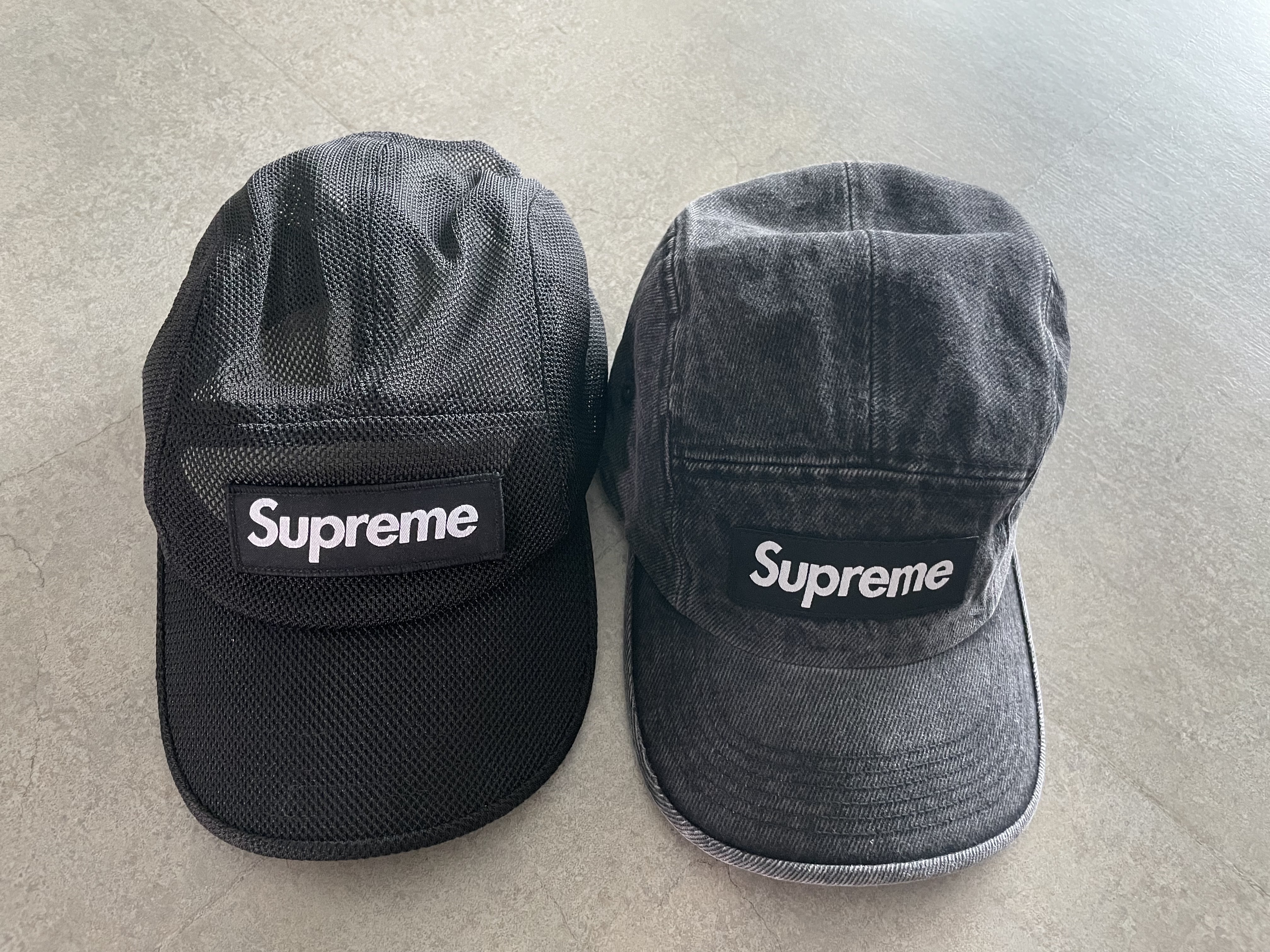 Supreme Denim Camp Cap Black - 24SS, Supreme Mesh Cordura Camp Cap Black - 23SS 착용 스타일