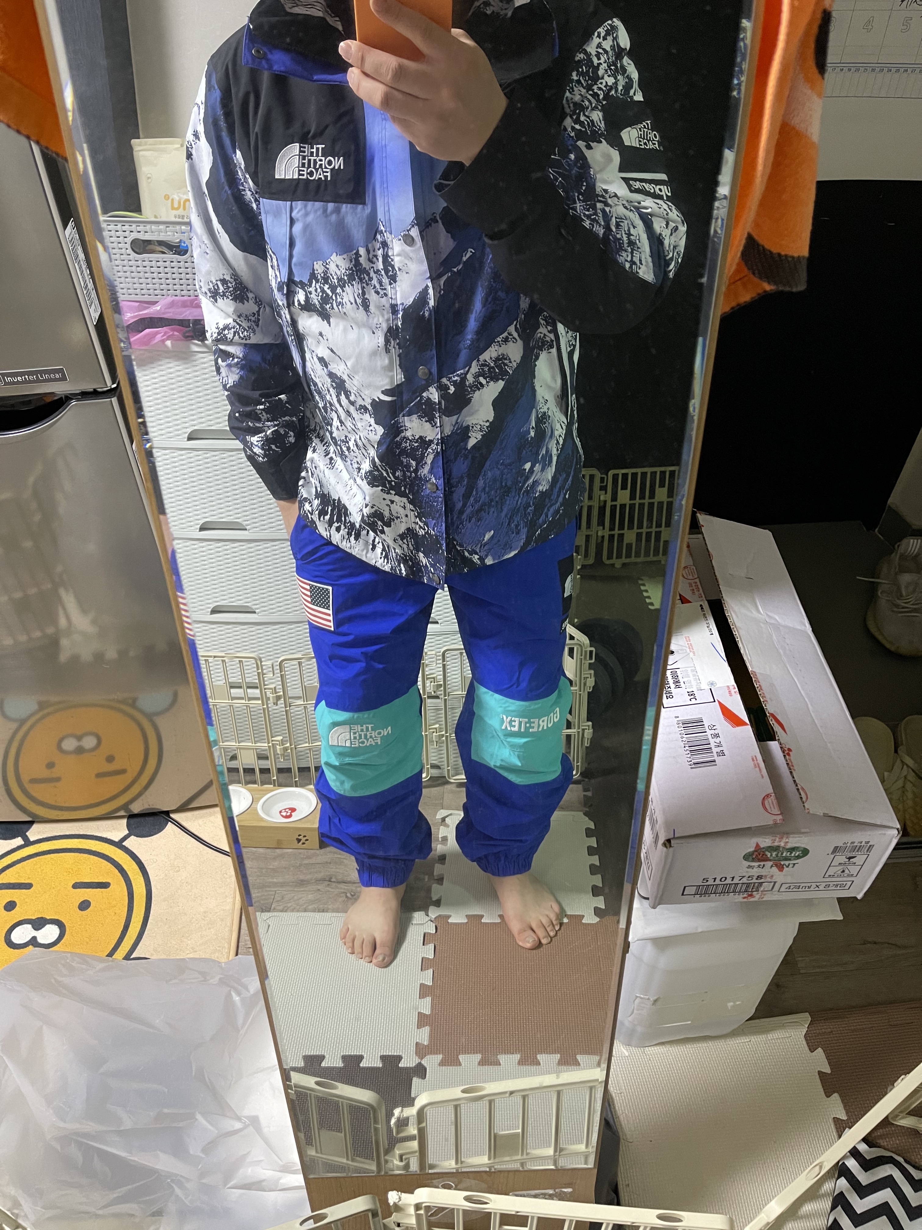 Supreme x The North Face Mountain Parka Blue White - 17FW 착용 스타일 - 2