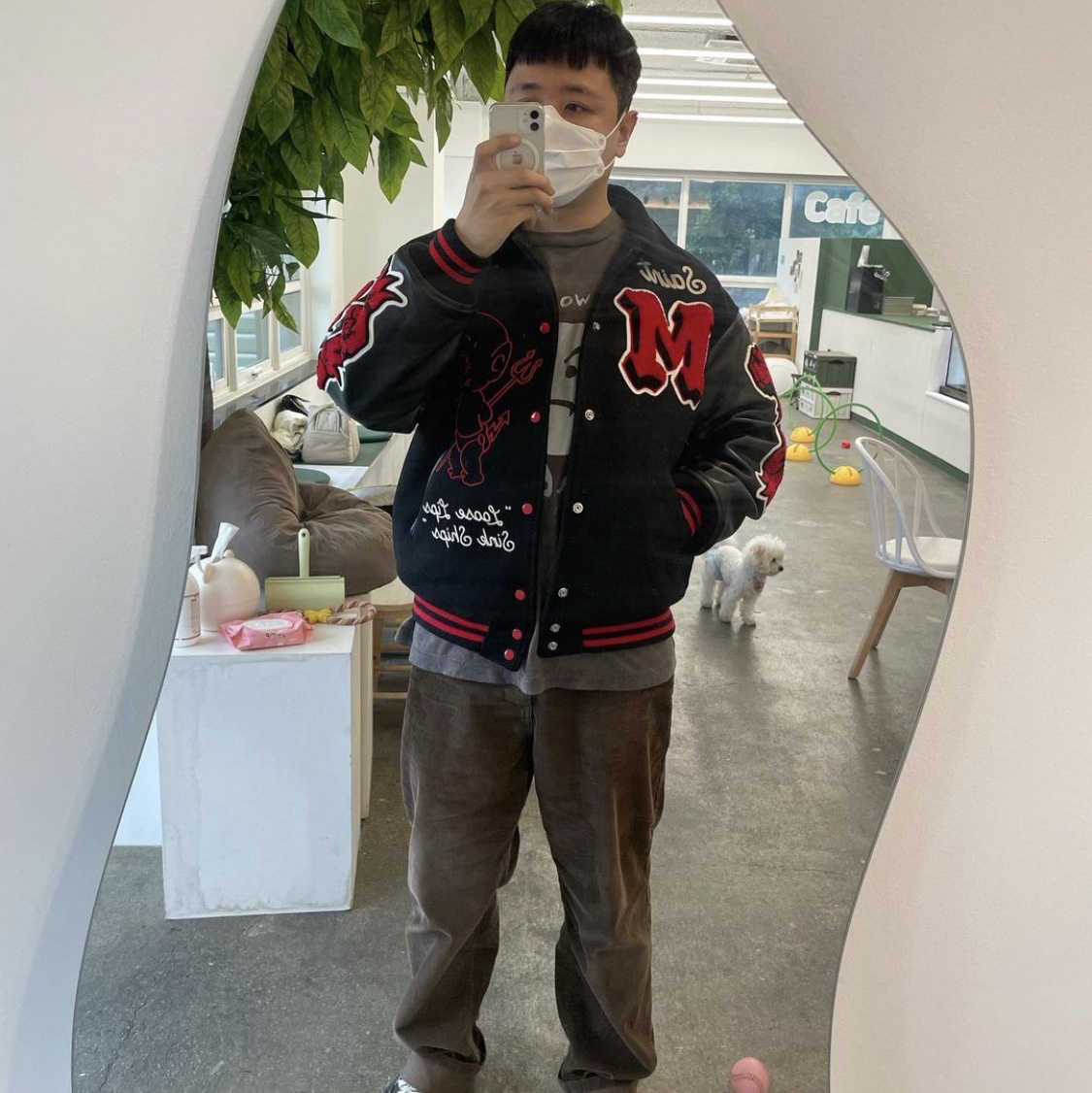 Saint Mxxxxxx Devil M Varsity Jacket Black - 22FW 착용 스타일 - 1