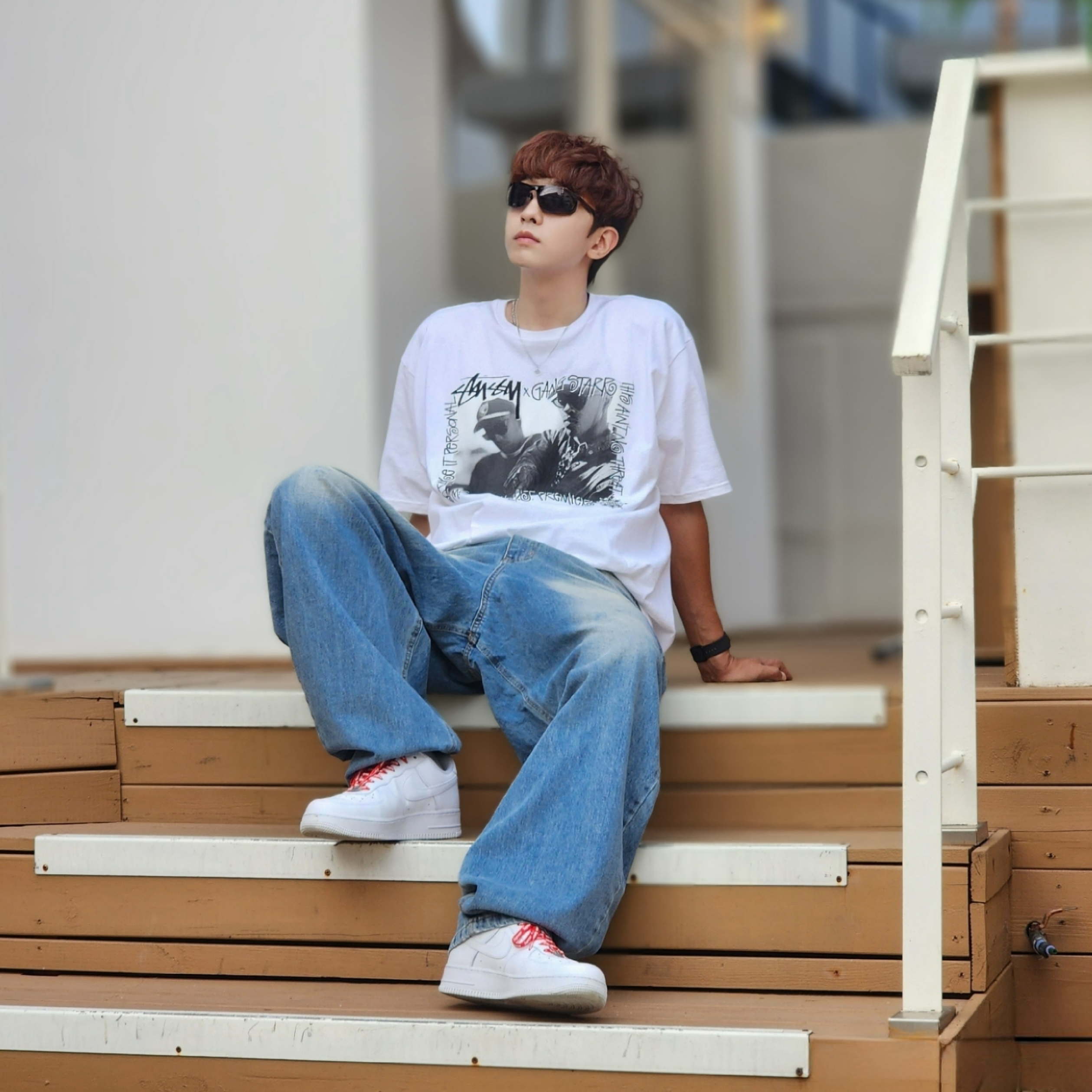 Stussy x Gang Starr Take It Personal T-Shirt White, Nike x Supreme Air Force 1 Low White 착용 스타일 - 3