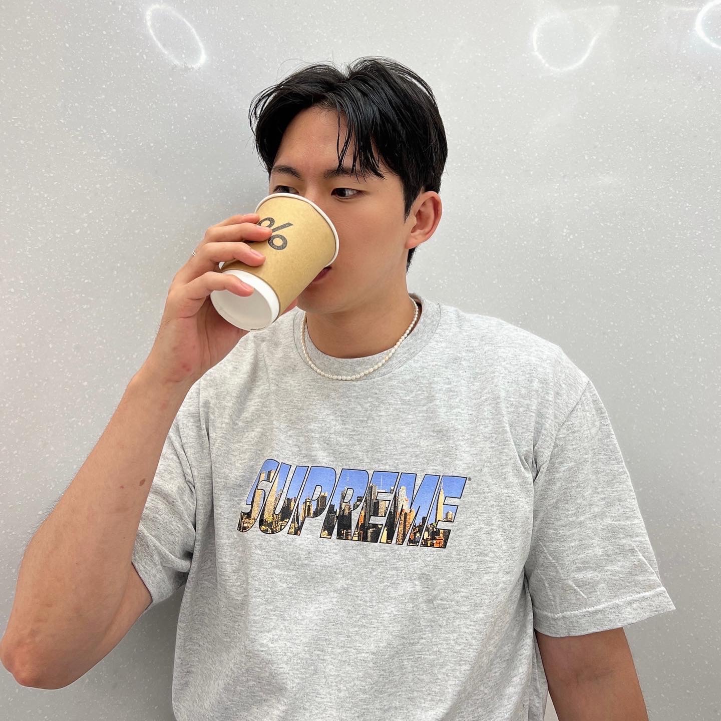 Supreme Gotham T-Shirt Ash Grey - 23FW 착용 스타일