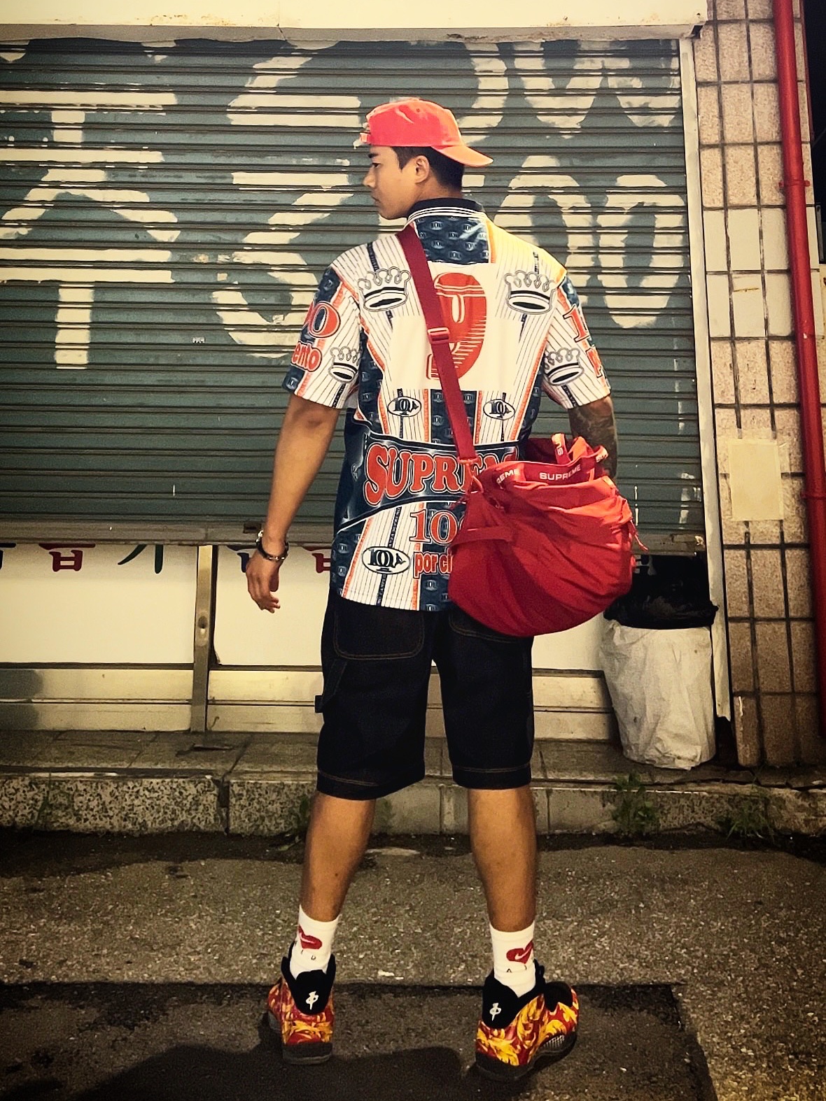 Supreme Pigment Canvas S Logo 6-Panel Red - 23SS, Nike x Supreme Air Foamposite One Red 착용 스타일 - 1