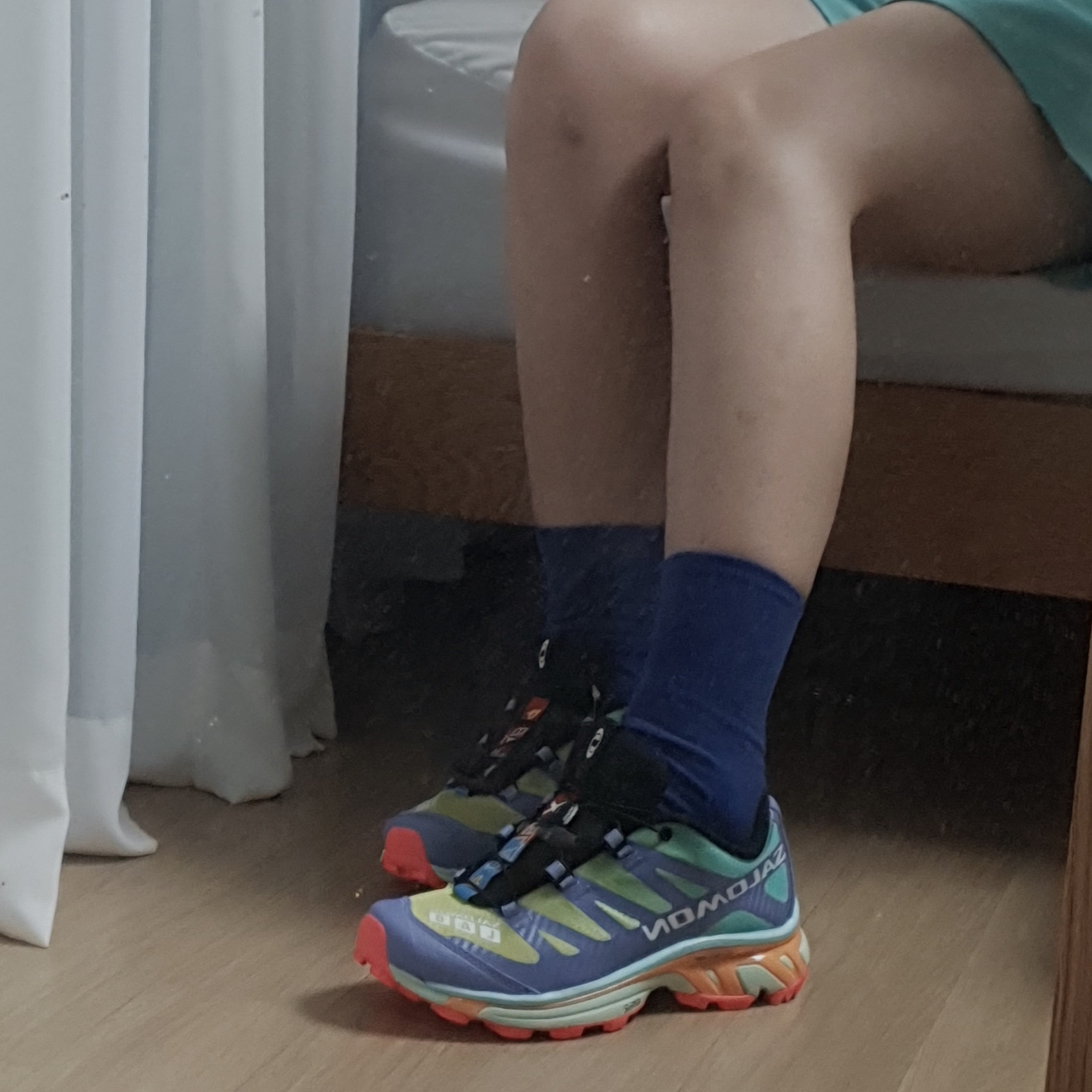 Salomon XT-4 Evening Primrose Mint Leaf, (W) Patagonia Baggies Shorts 5 Inch Fresh Teal 착용 스타일 - 1