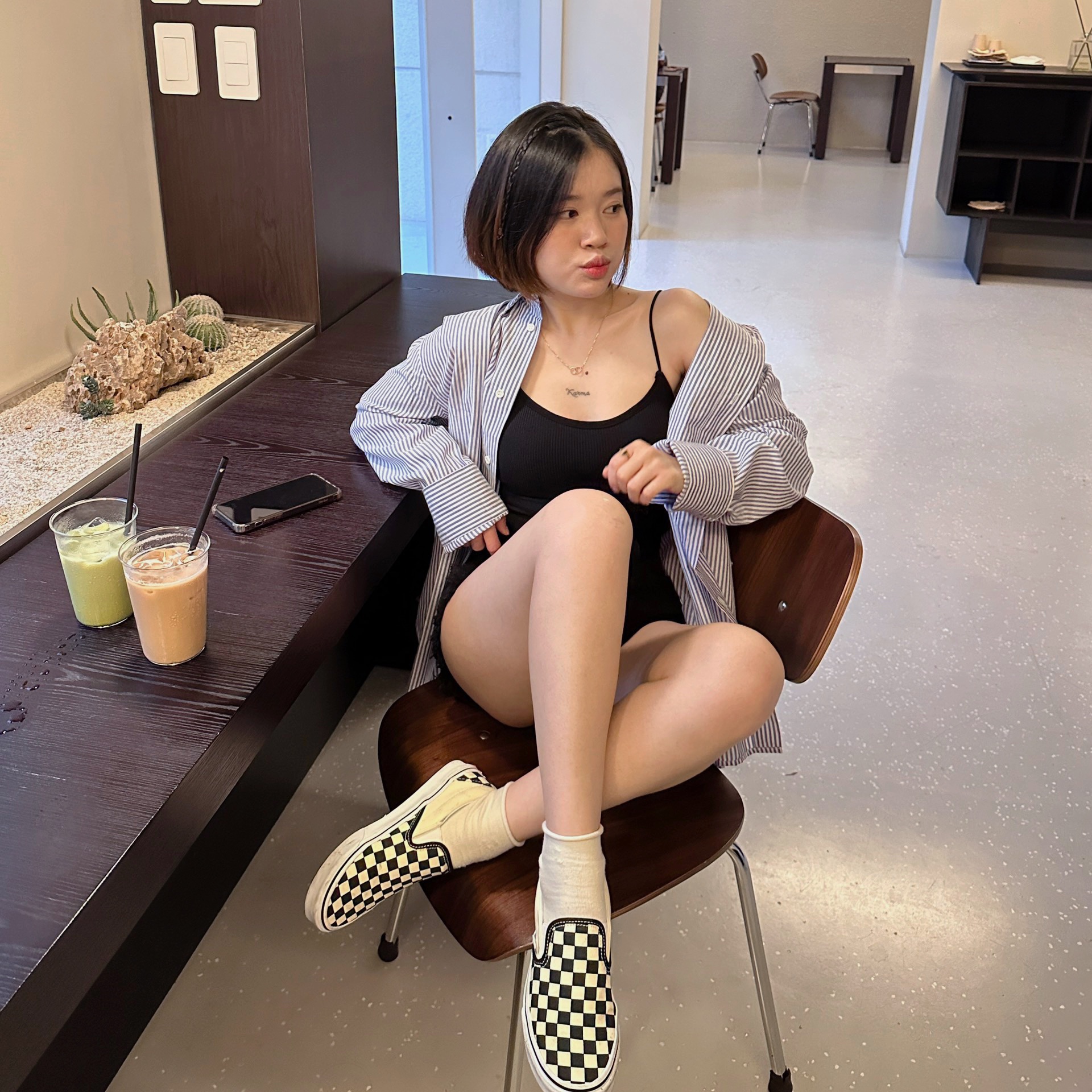 Vans Slip-On Checkerboard 착용 스타일 - 3