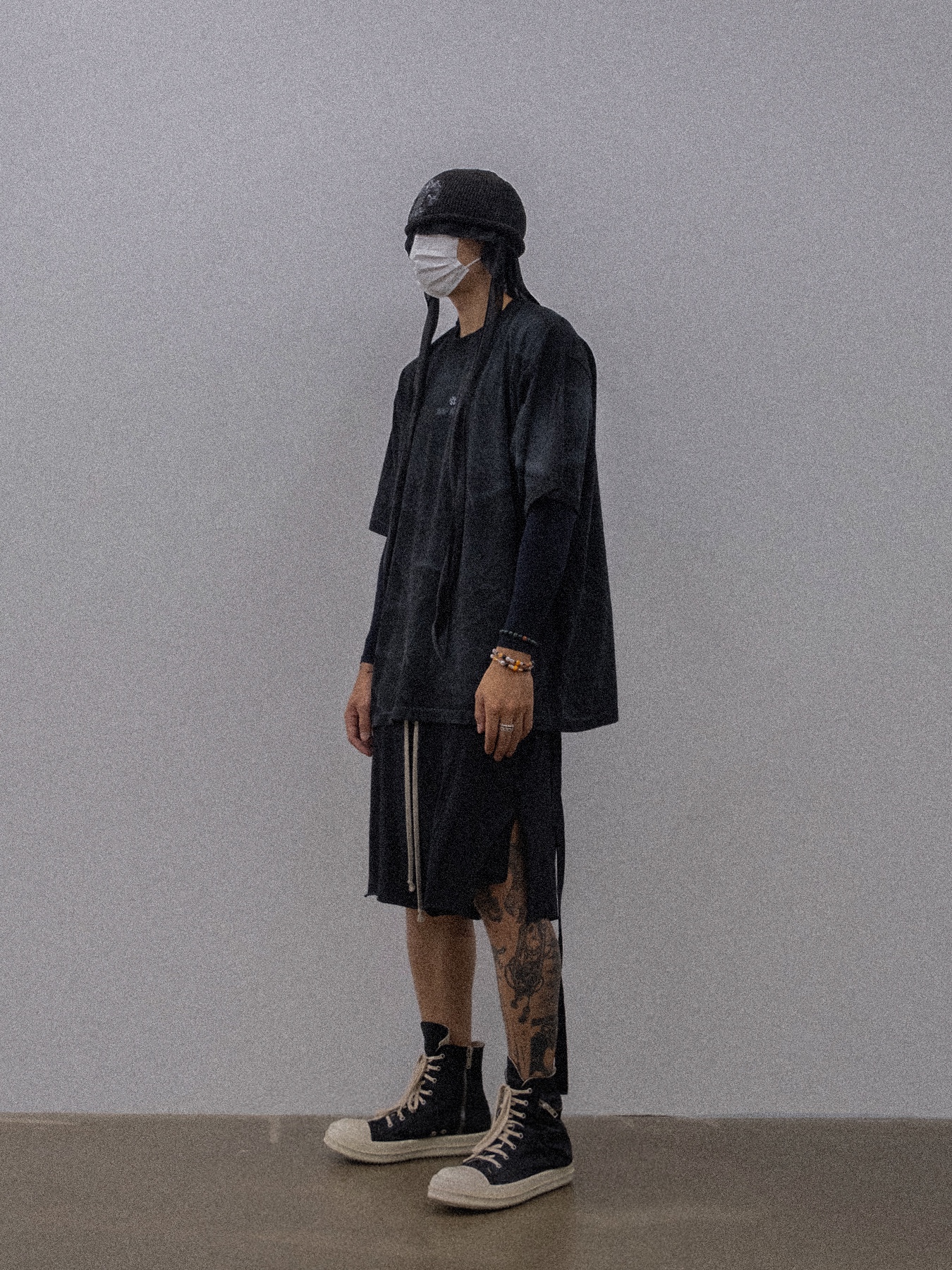 Rick Owens Drkshdw Calf Leather Penta Sneakers Black Milk White 착용 스타일 - 1