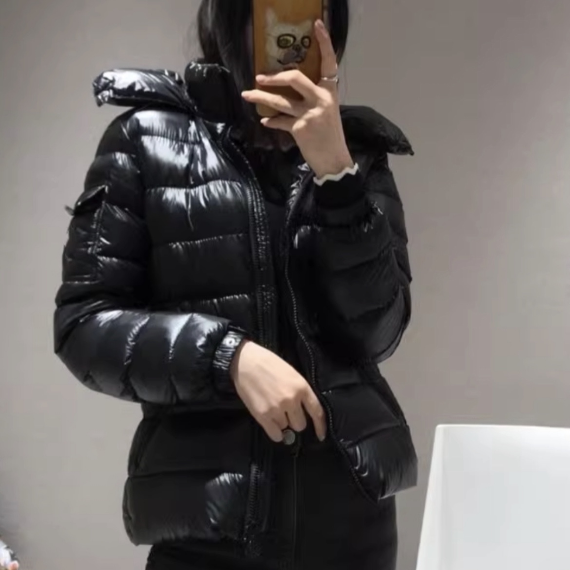 (W) Moncler Dalles Short Down Jacket Black - 22SS 착용 스타일