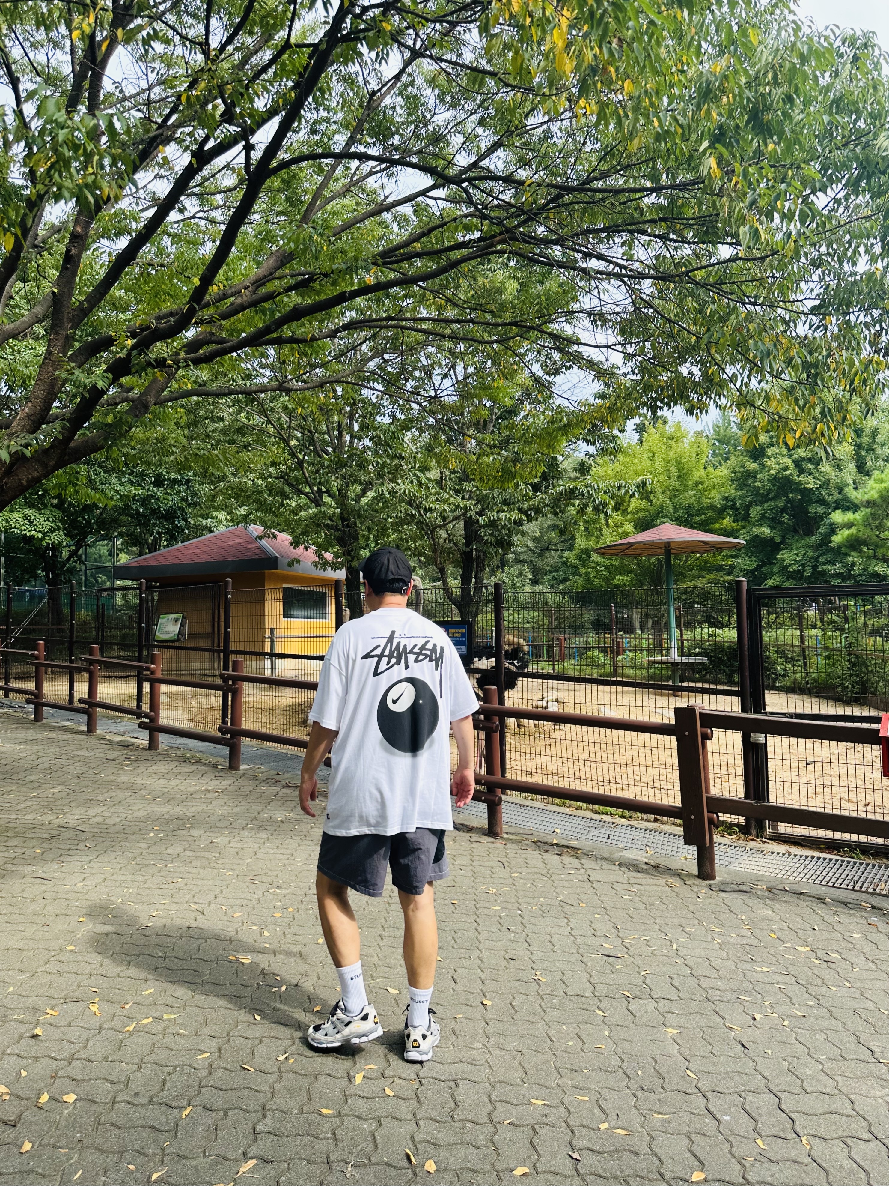 Stussy Bio Washed Big Logo Low Pro Cap Black, Nike x Stussy NRG FL SS 8 Ball T-Shirt White (DO9322-100) 착용 스타일 - 2