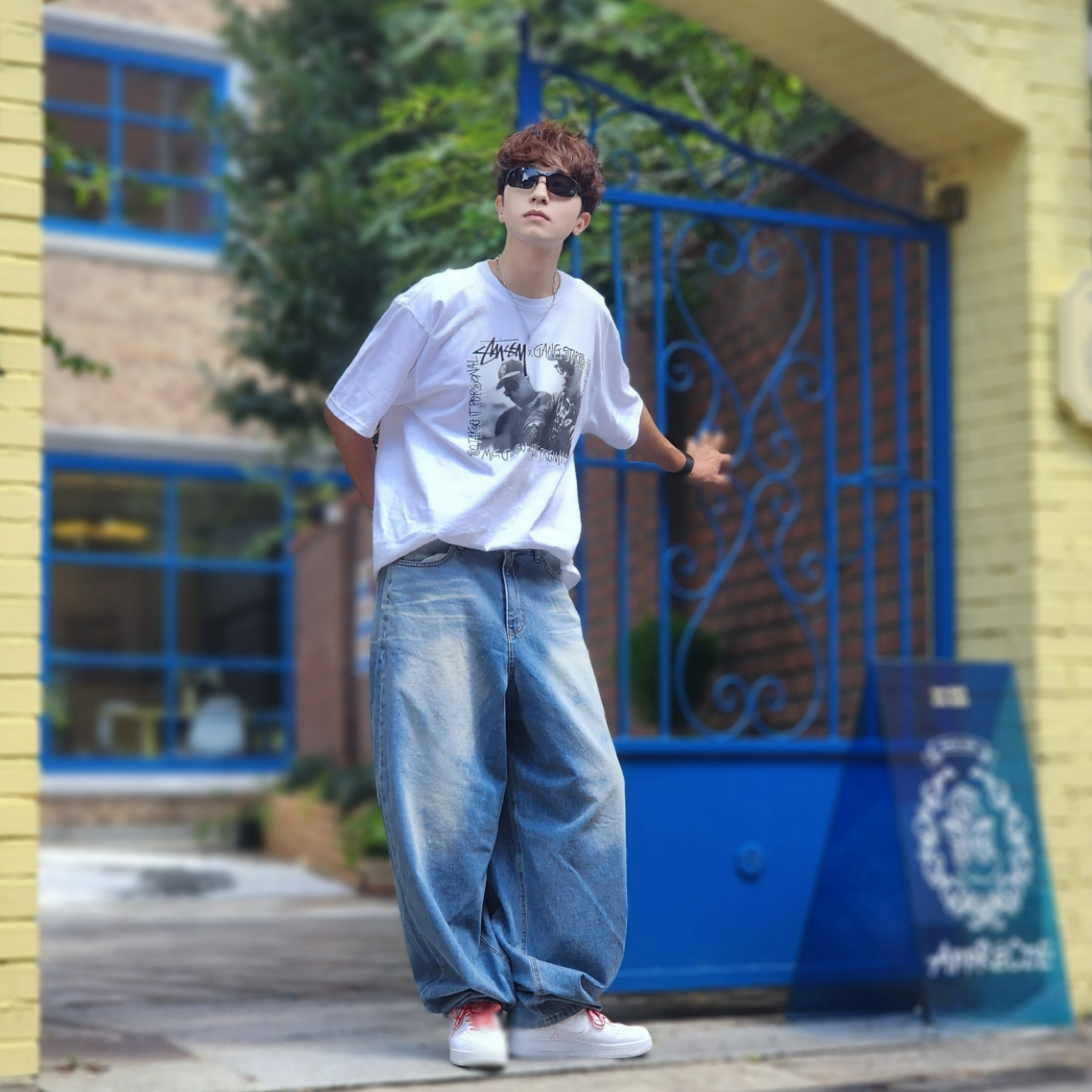 Stussy x Gang Starr Take It Personal T-Shirt White, Nike x Supreme Air Force 1 Low White 착용 스타일 - 2