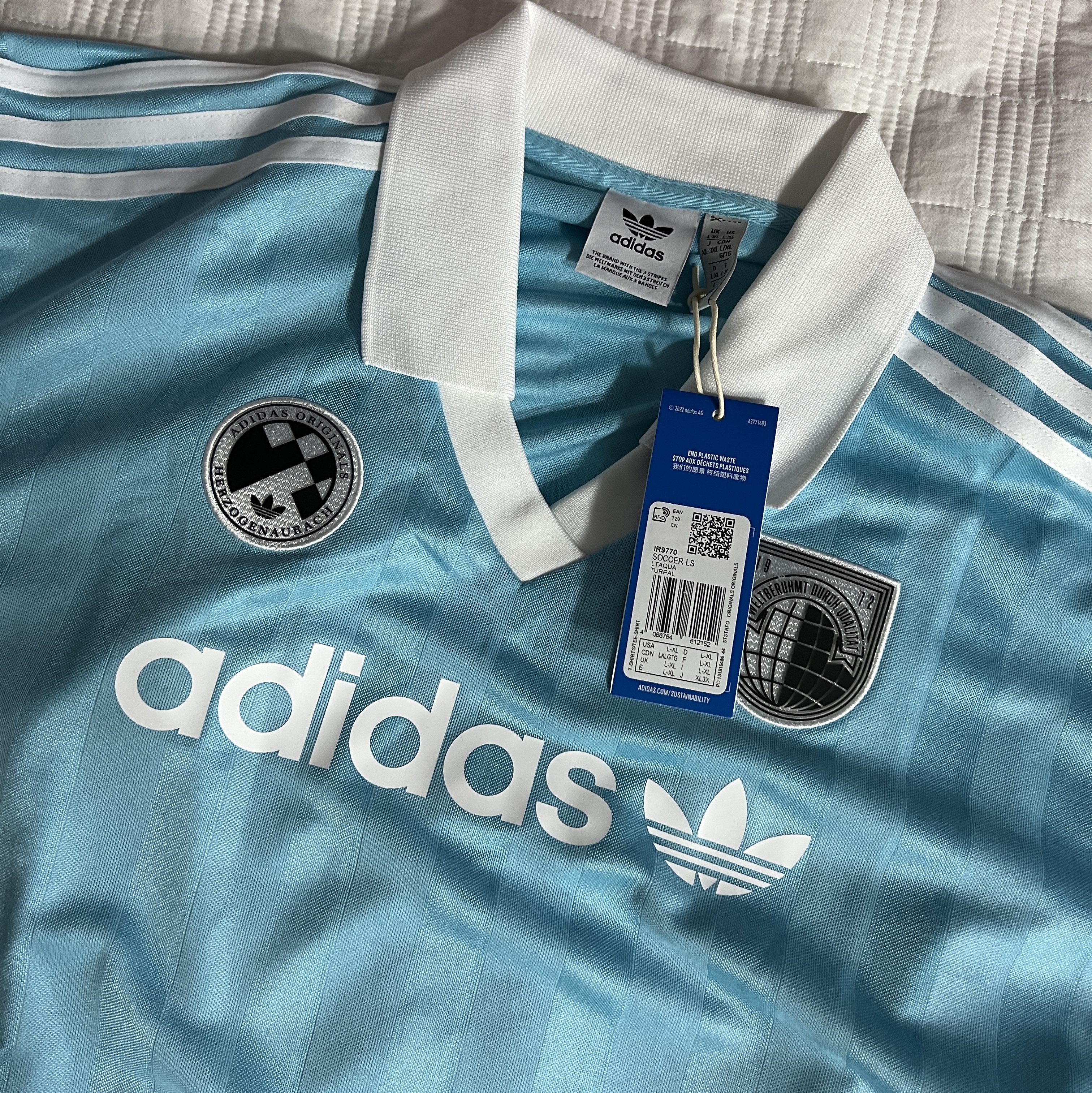 (W) Adidas Football Long Sleeve T-Shirt Light Aqua - KR Sizing, (W) Adidas Football Long Sleeve T-Shirt Light Aqua - US Sizing 착용 스타일 - 1