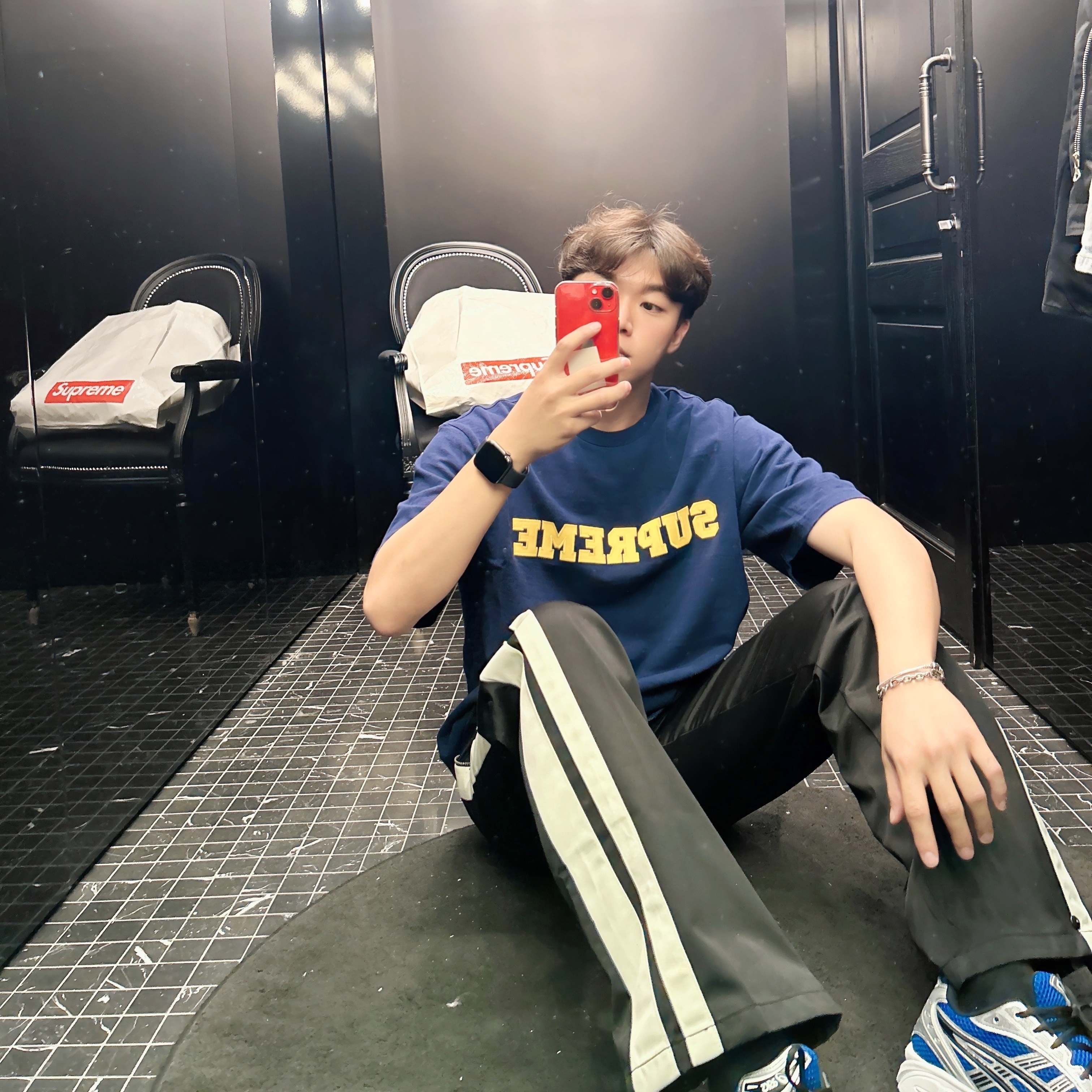 Diesel J-Beck Biker Jacket Black, Supreme Collegiate S/S Top Navy - 23FW 착용 스타일 - 1